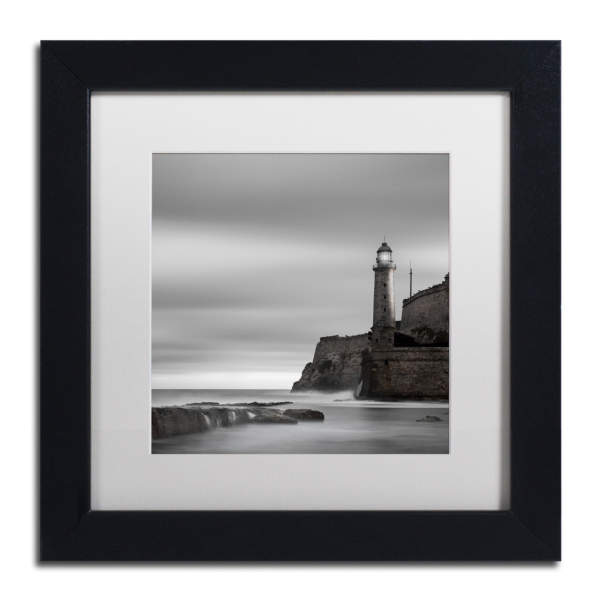 Moises Levy Morro Lighthouse White Matte Black Framed Canvas Wall Art White Matte Black Frame