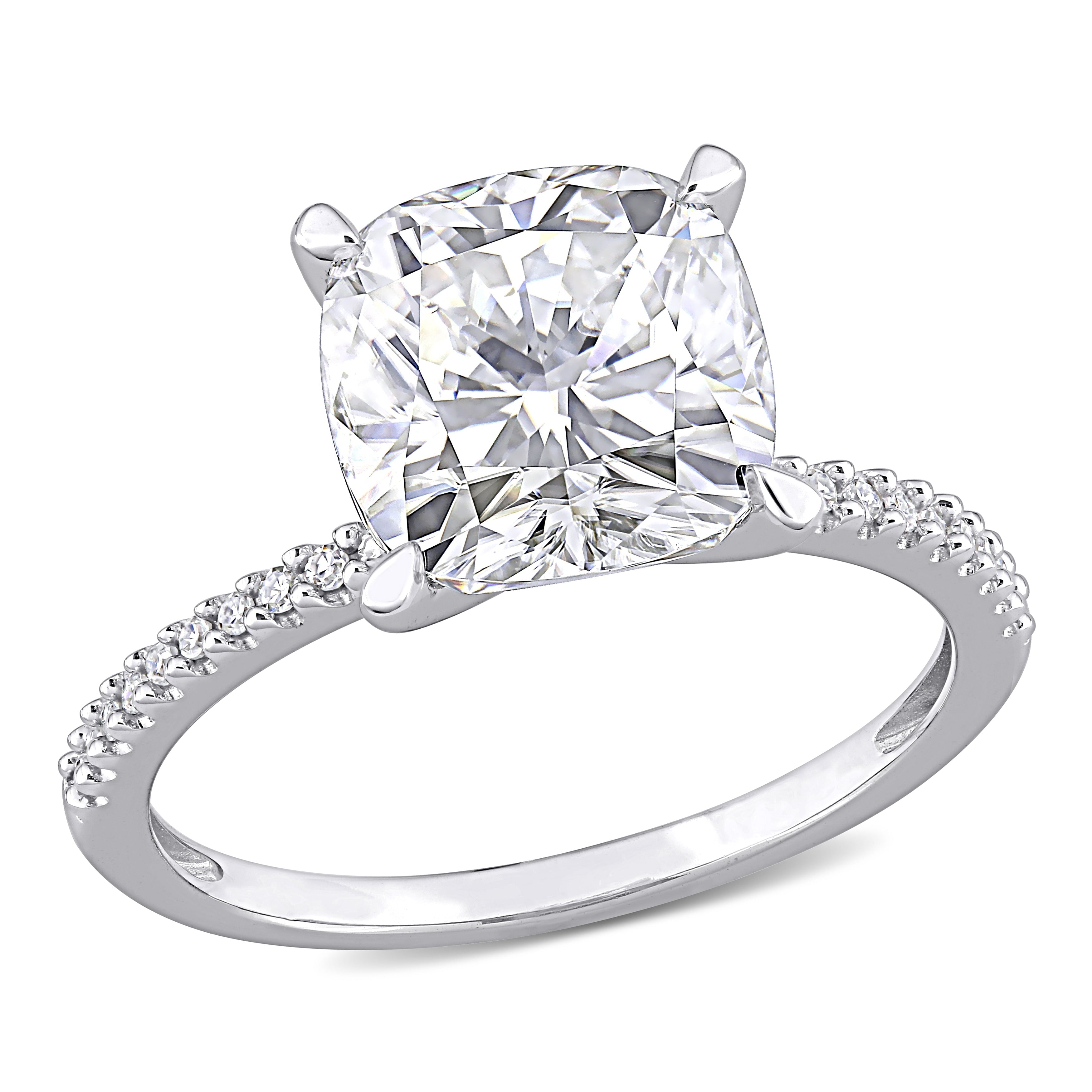 Moissanite By Miadora 14K White Gold Cushion Cut Moissanite 1 10Ct Tdw Diamond Engagement Ring