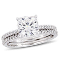Moissanite By Miadora Signature Collection 14K White Gold 2Ct Tgw Cushion Cut Moissanite And 1 4Ct Tdw Diamond Bridal Ring Set