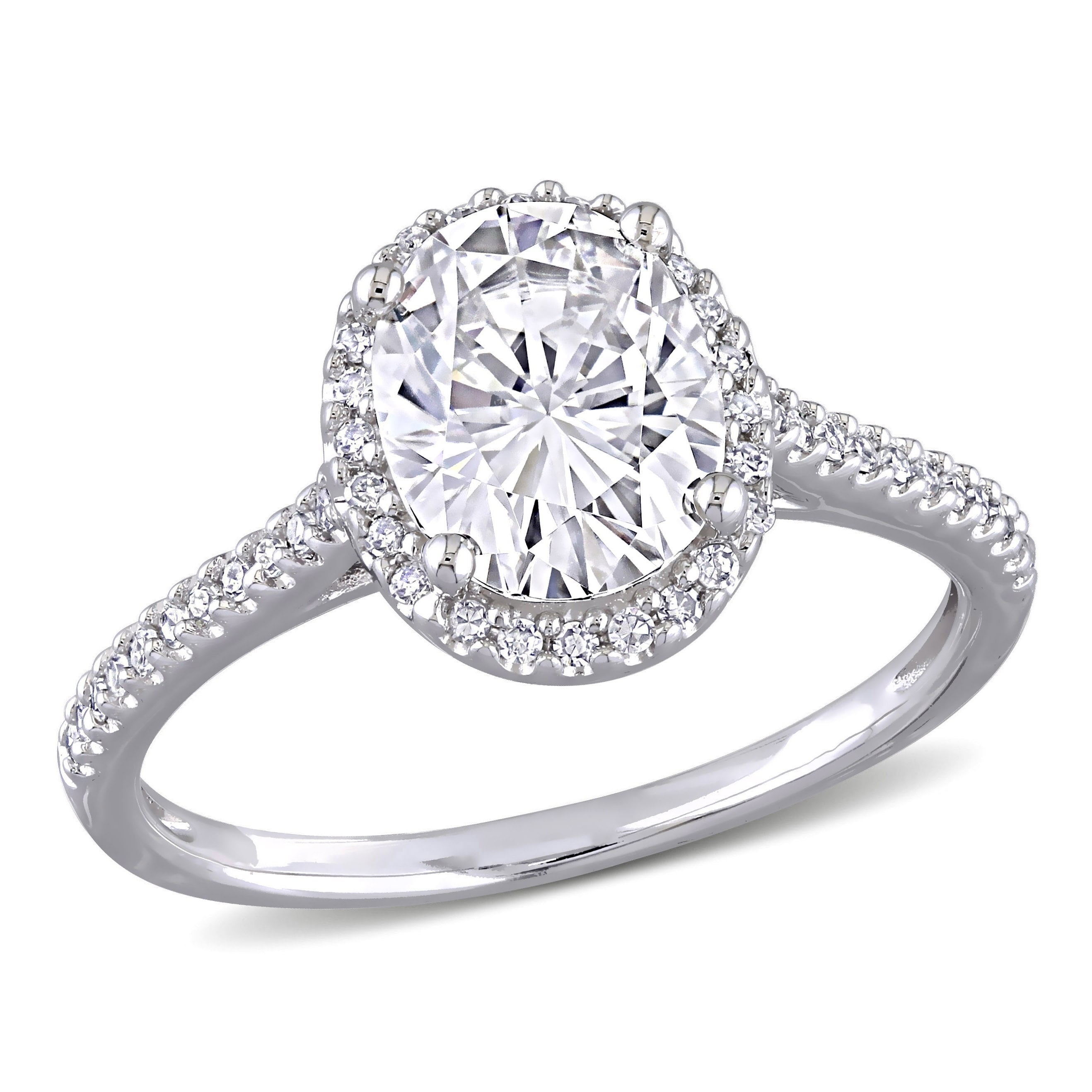 Moissanite By Miadora Signature Collection 14K White Gold 2Ct Tgw Moissanite And 1 4Ct Tdw Diamond Double Halo Engagement Ring
