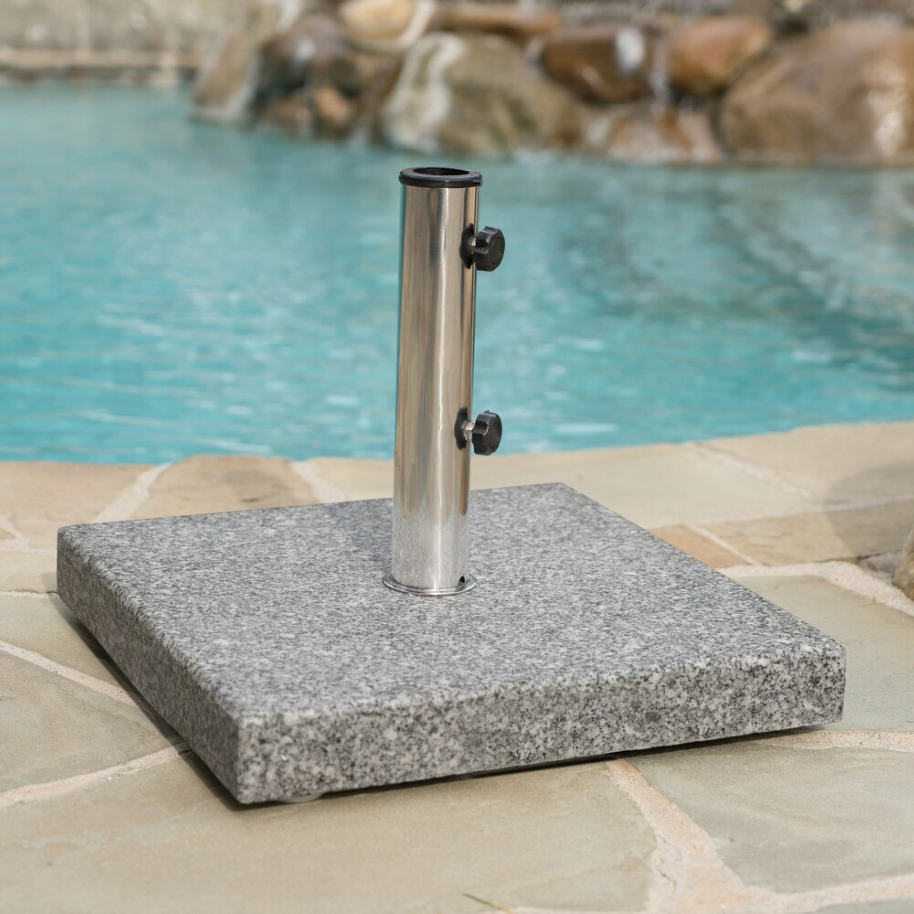 Mojave Outdoor Natural Grey Granite And Stainless Steel Umbrella Base By Christopher Knight Home