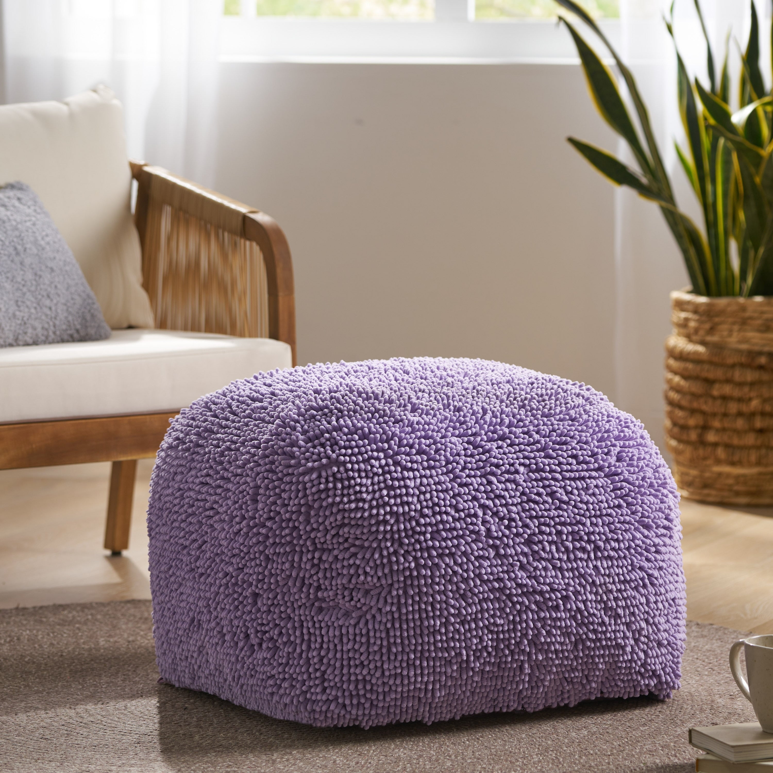 Moloney Modern Microfiber Chenille Round Pouf By Christopher Knight Home