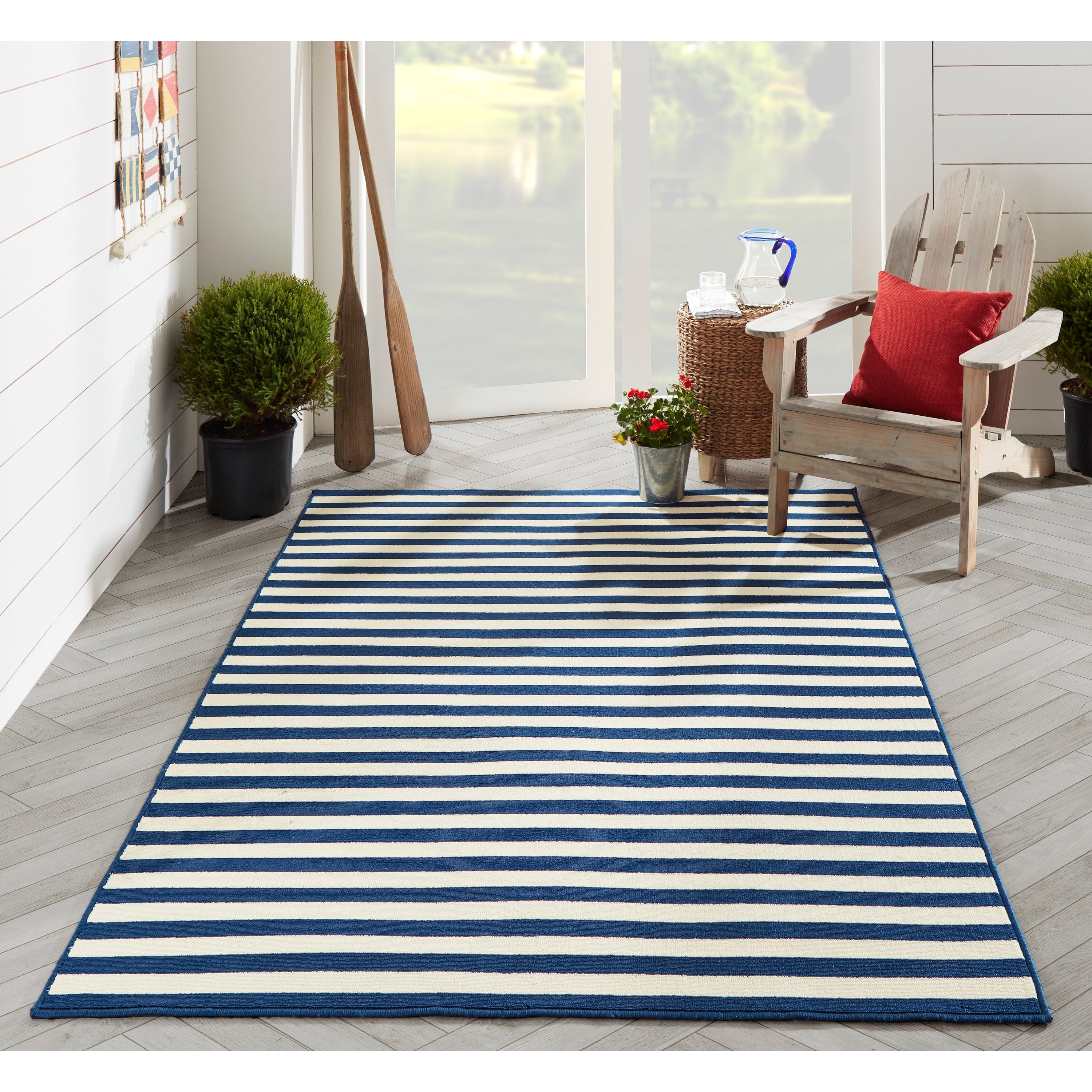 Momeni Baja Stripe Navy Indoor Outdoor Area Rug