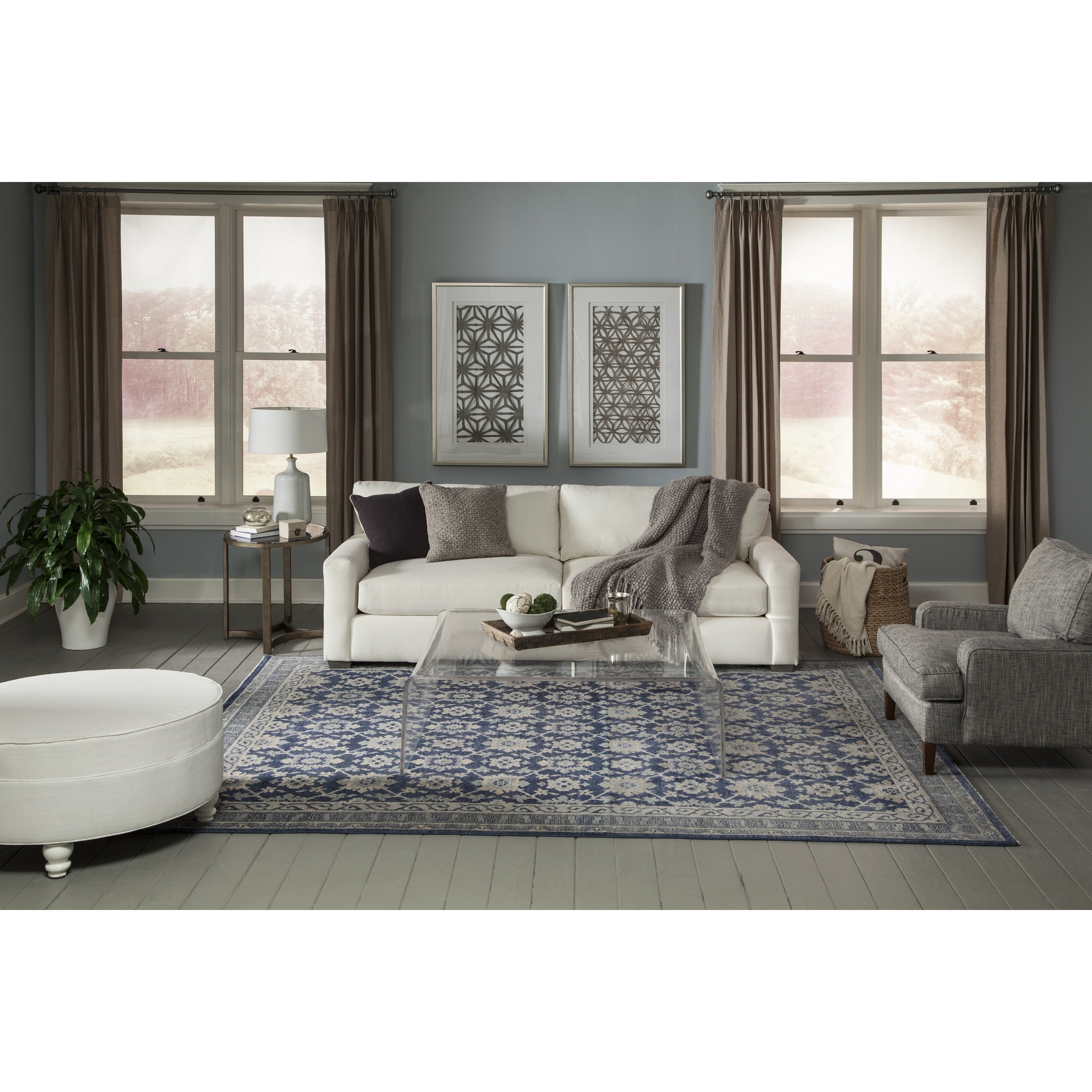 Momeni Banaras Hand Knotted Wool Blue Area Rug 86 X 116