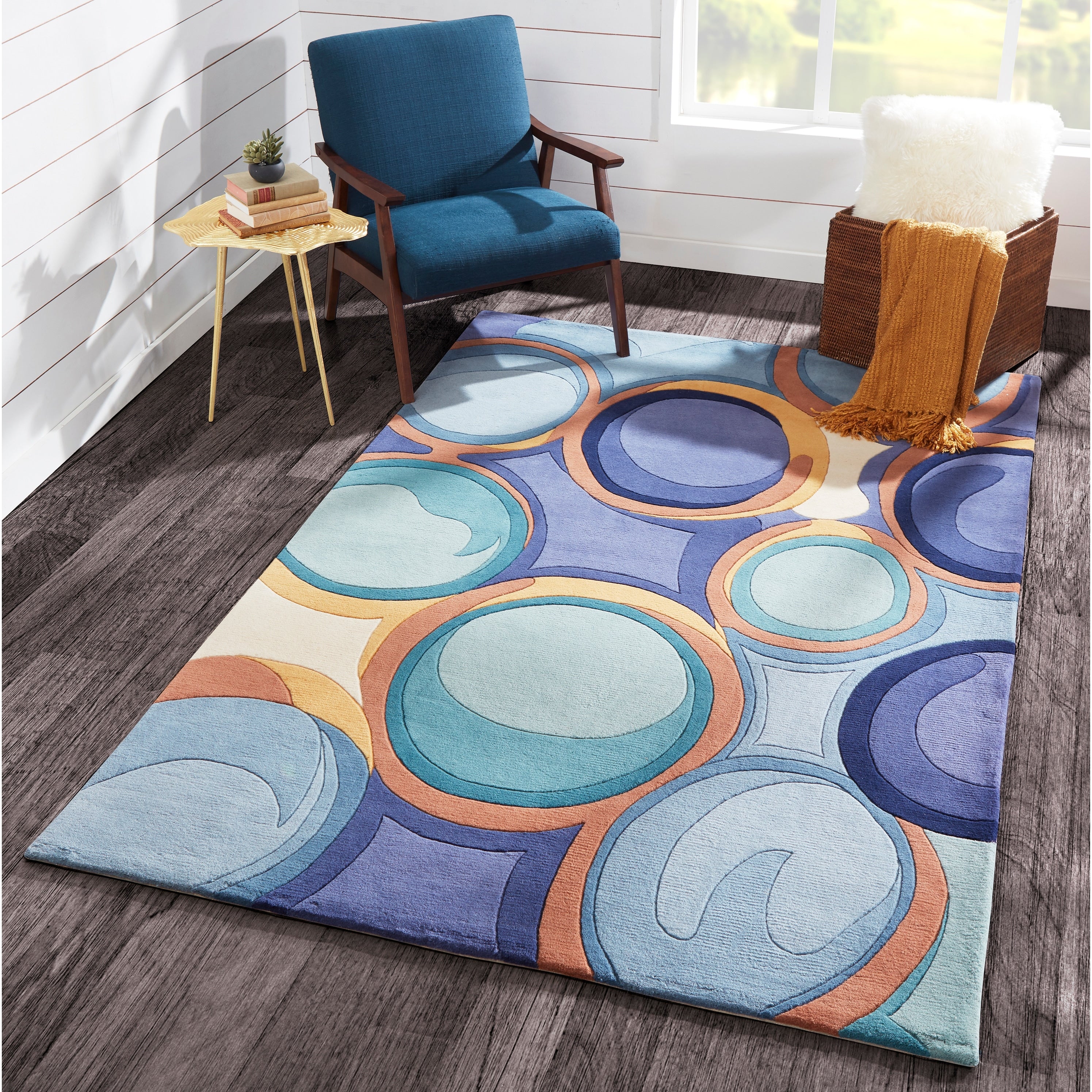 Momeni New Wave Blue Hand Tufted And Hand Carved Wool Rug 8 X 11