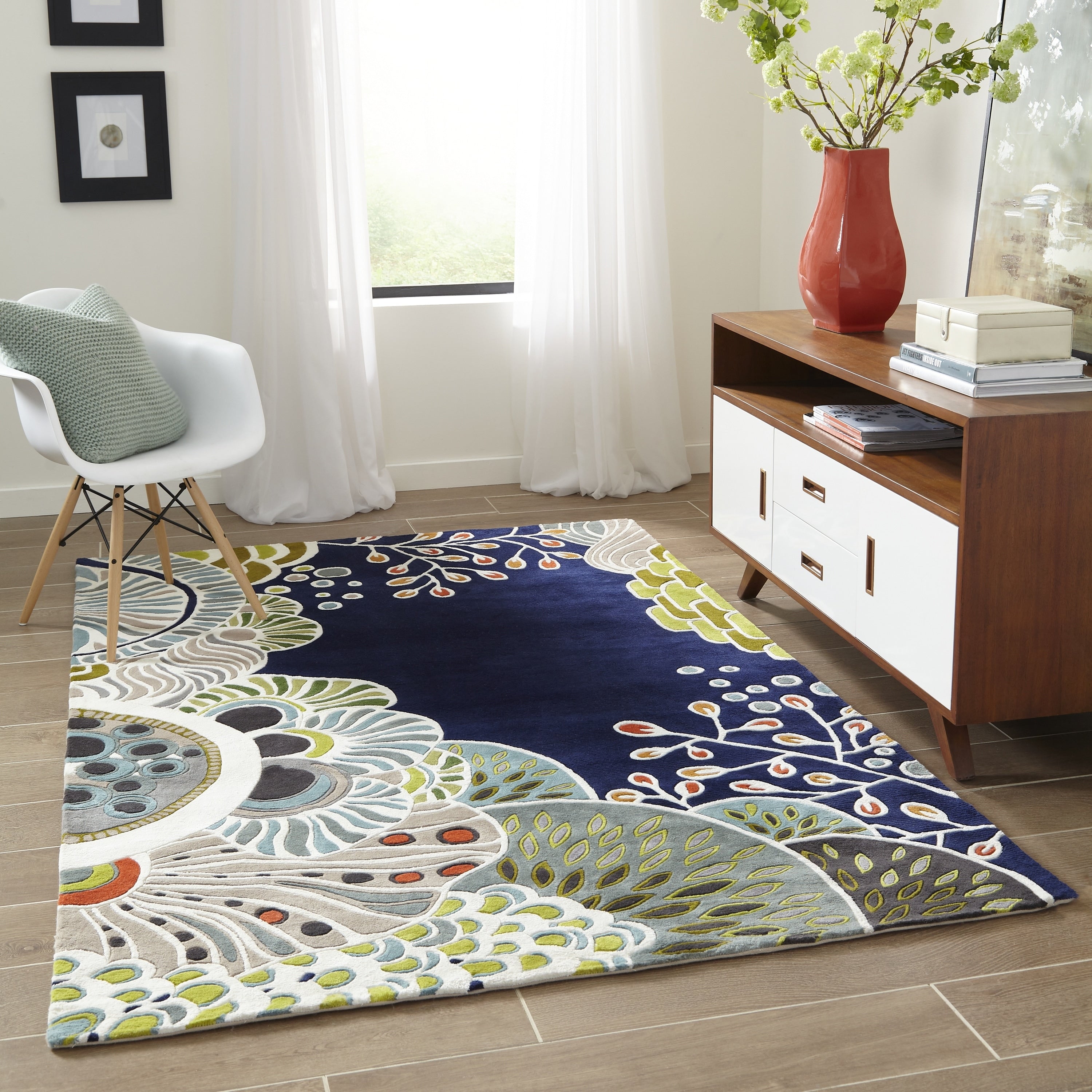 Momeni New Wave Navy Wool Handmade Area Rug 79 X 79