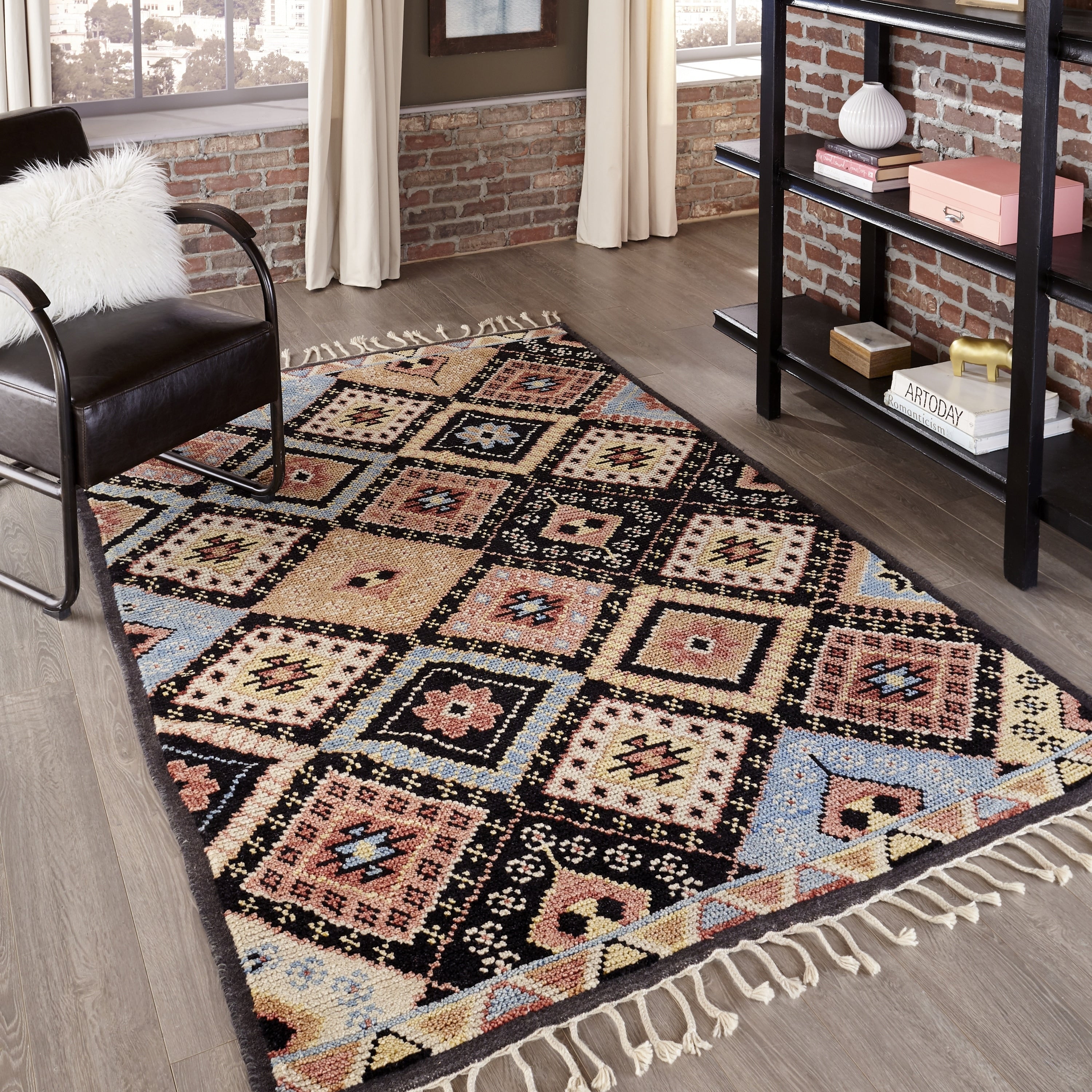 Momeni Nomad Hand Knotted Wool Black Runner 23 X 8