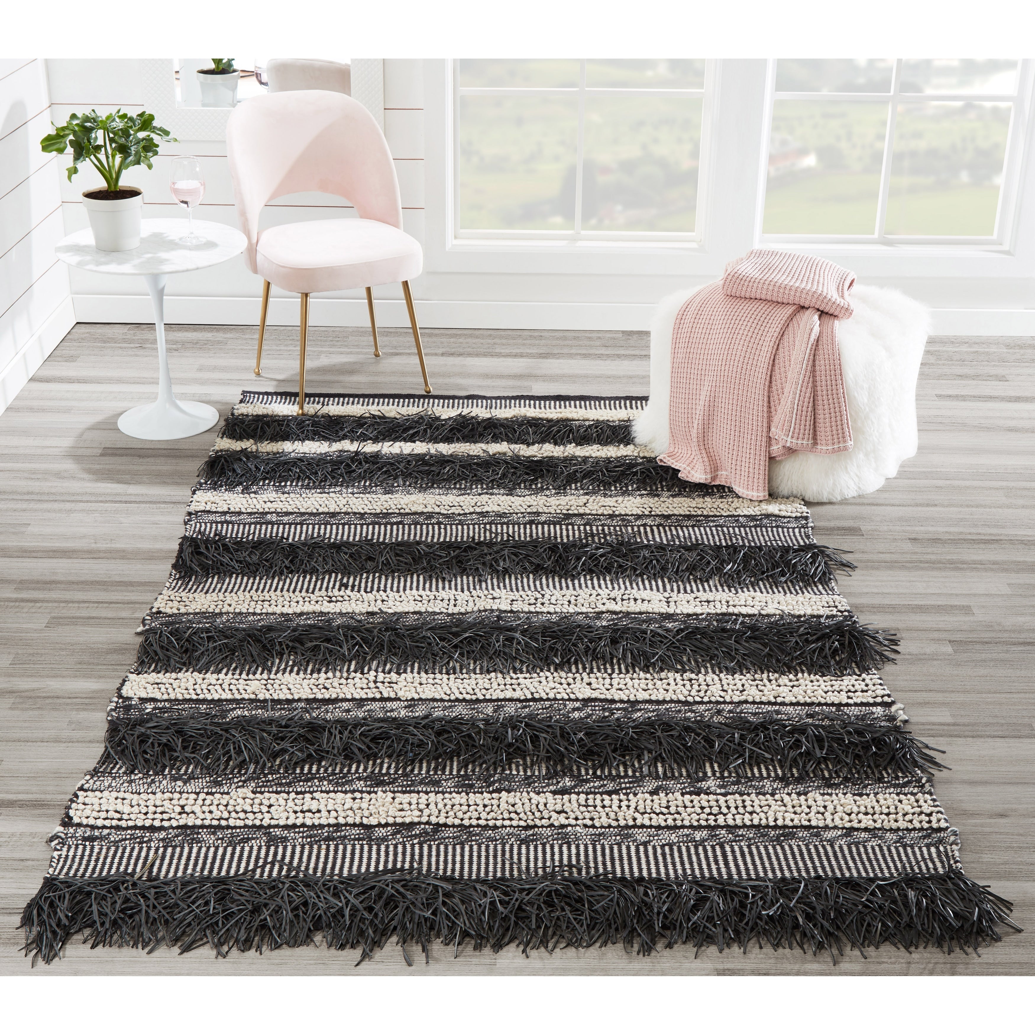 Momeni Otto Hand Woven Striped Black Indoor Outdoor Rug