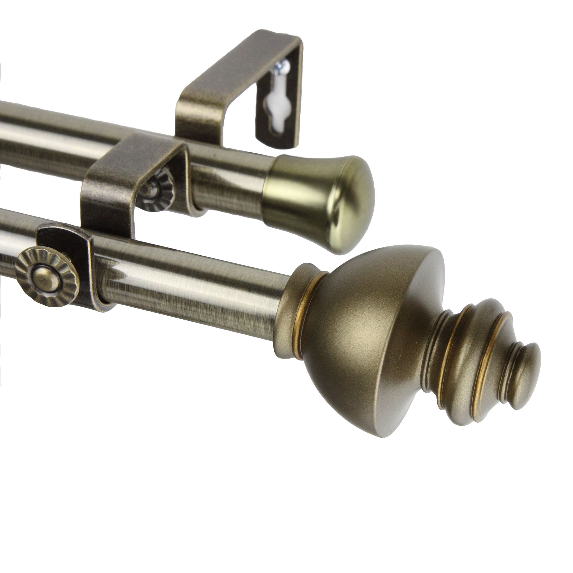 Instyledesign Monarch Adjustable Antique Brass Double Curtain Rod Set
