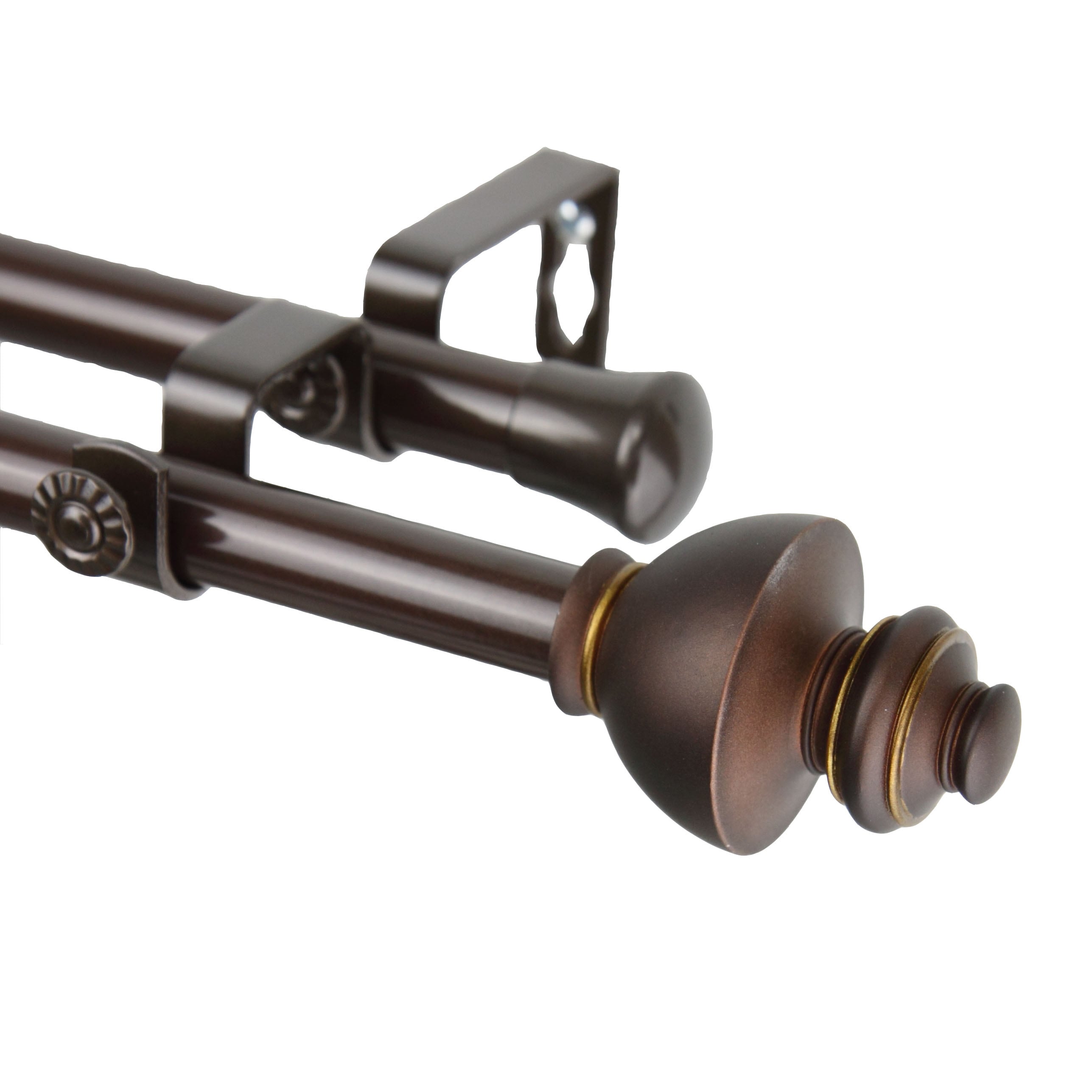 Instyledesign Monarch Adjustable Cocoa Double Curtain Rod Set