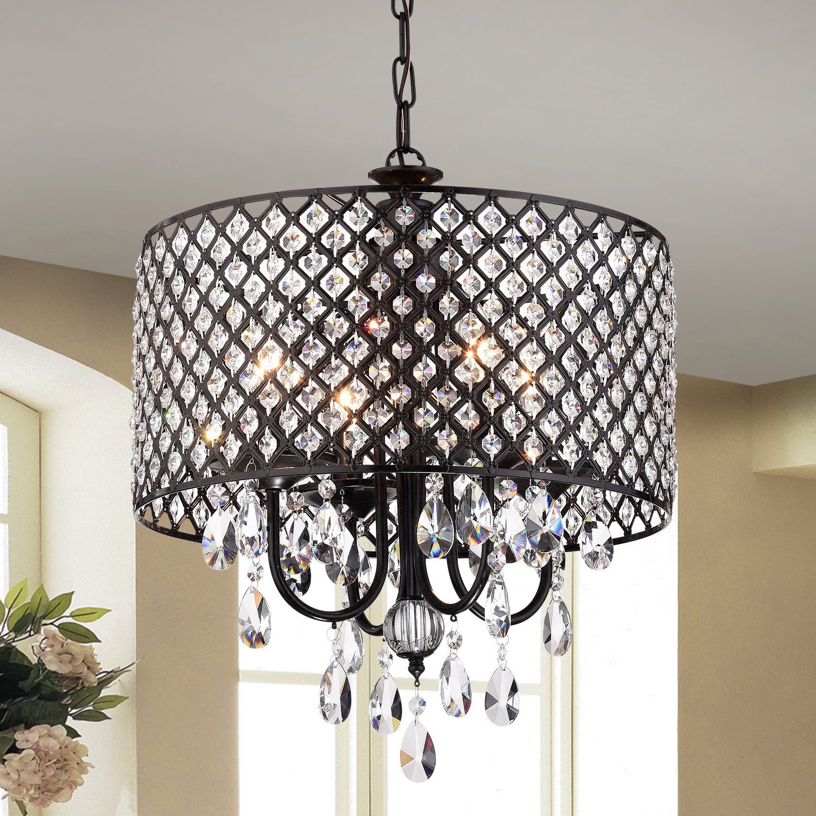Monet 4 Lights Black Finished 17 Inch Crystal Round Chandelier