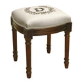 Monogram Victorian Traditional Chestnut Foam Linen Wood Vanity Stool