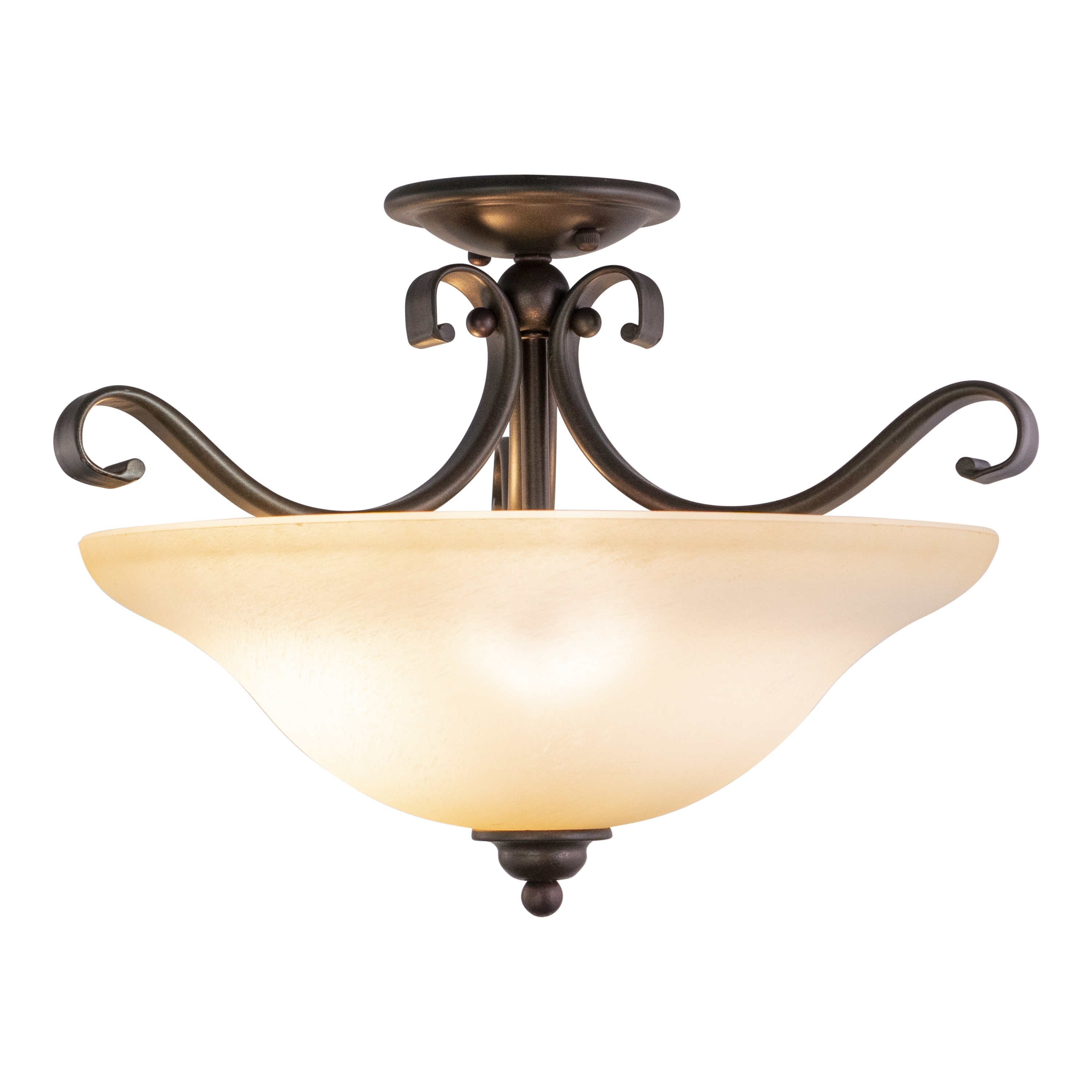Monrovia 17 In W Bronze Bowl Semi Flush Mount Ceiling Light Cognac Glass 17 In W X 12 In H X 17 In D
