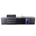 Mont Alpi 157 W Black Stainless Steel Premium Outdoor Kitchen Island With Refrigerator Faucet Sink 44 W 6 Burner Bbq Grill