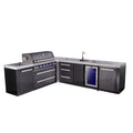Mont Alpi 94 W X 113 D Black L Shaped Stainless Steel Outdoor Kitchen Island With Fridge Faucet Sink 44 W 6 Burner Bbq Grill