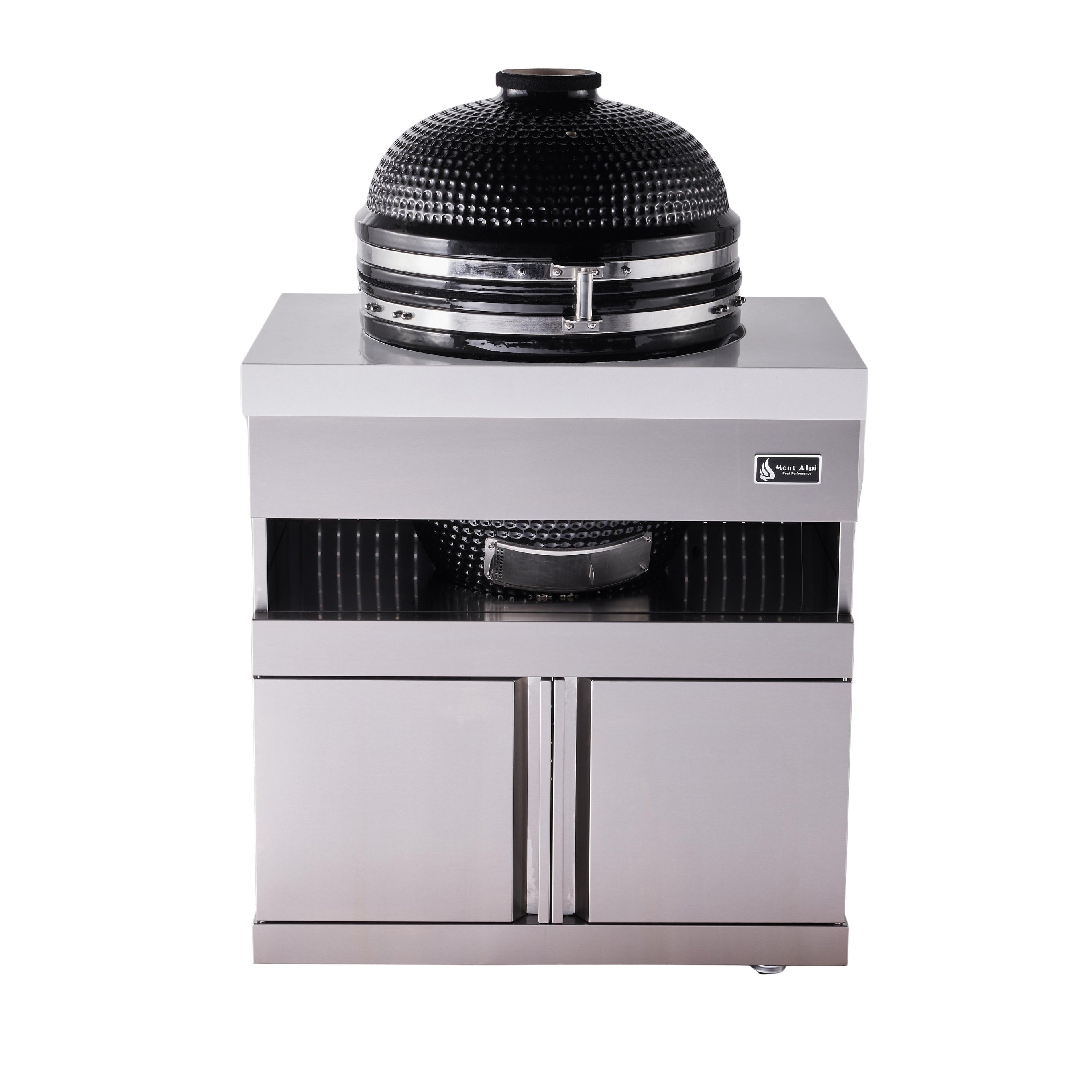 Mont Alpi Makm 18 Heavy Duty Stainless Steel Universal Kamado Charcoal Smoker Grill Module With Granite Countertop Storage