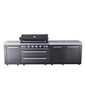 Mont Alpi Premium 119 W X 23 D X 46 H Black Stainless Steel Outdoor Kitchen Island With Side Burner 44 W 6 Burner Bbq Grill