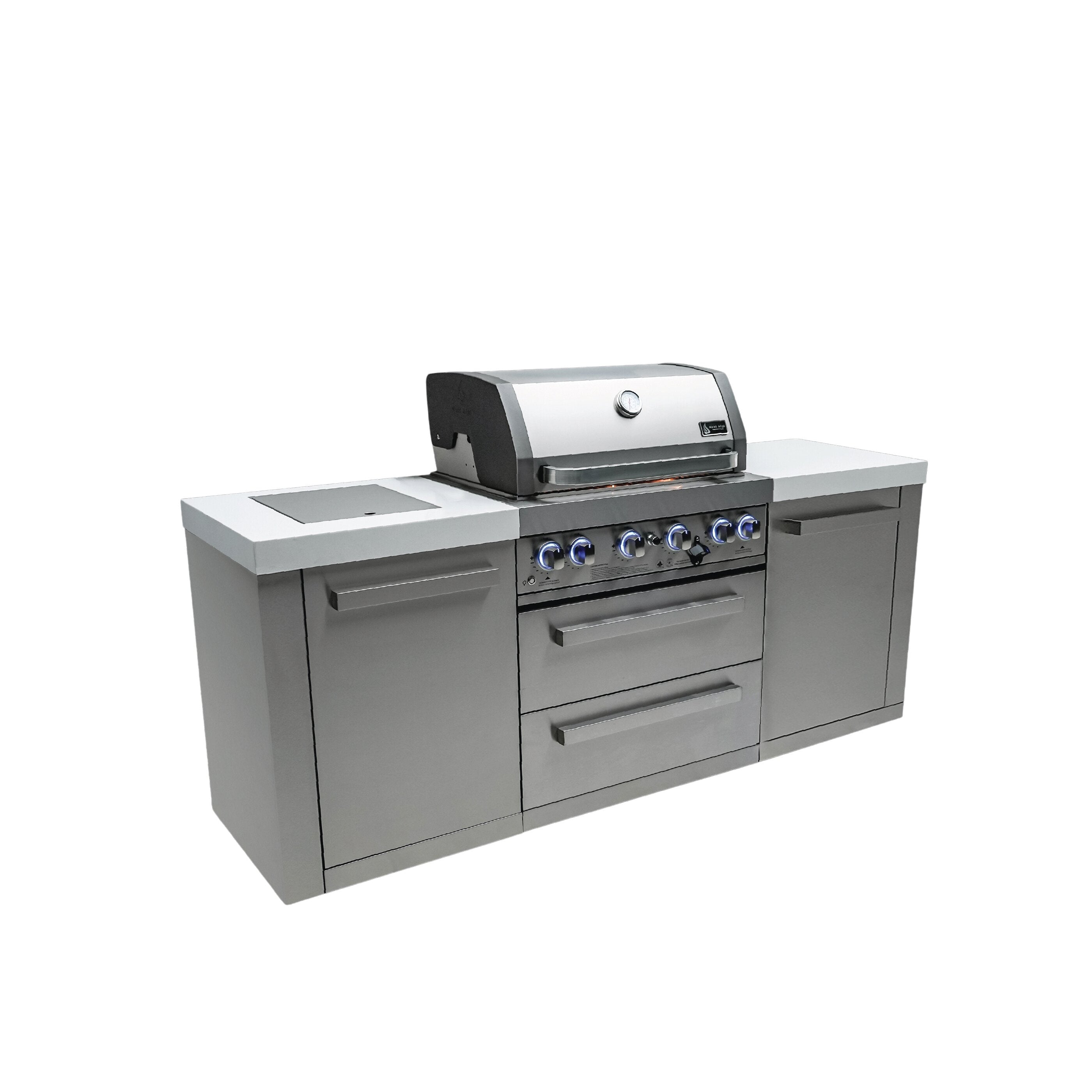 Mont Alpi Premium 82 W X 23 D Stainless Steel Modular Outdoor Kitchen Island With Infrared Side Burner 32 W 4 Burner Bbq Grill