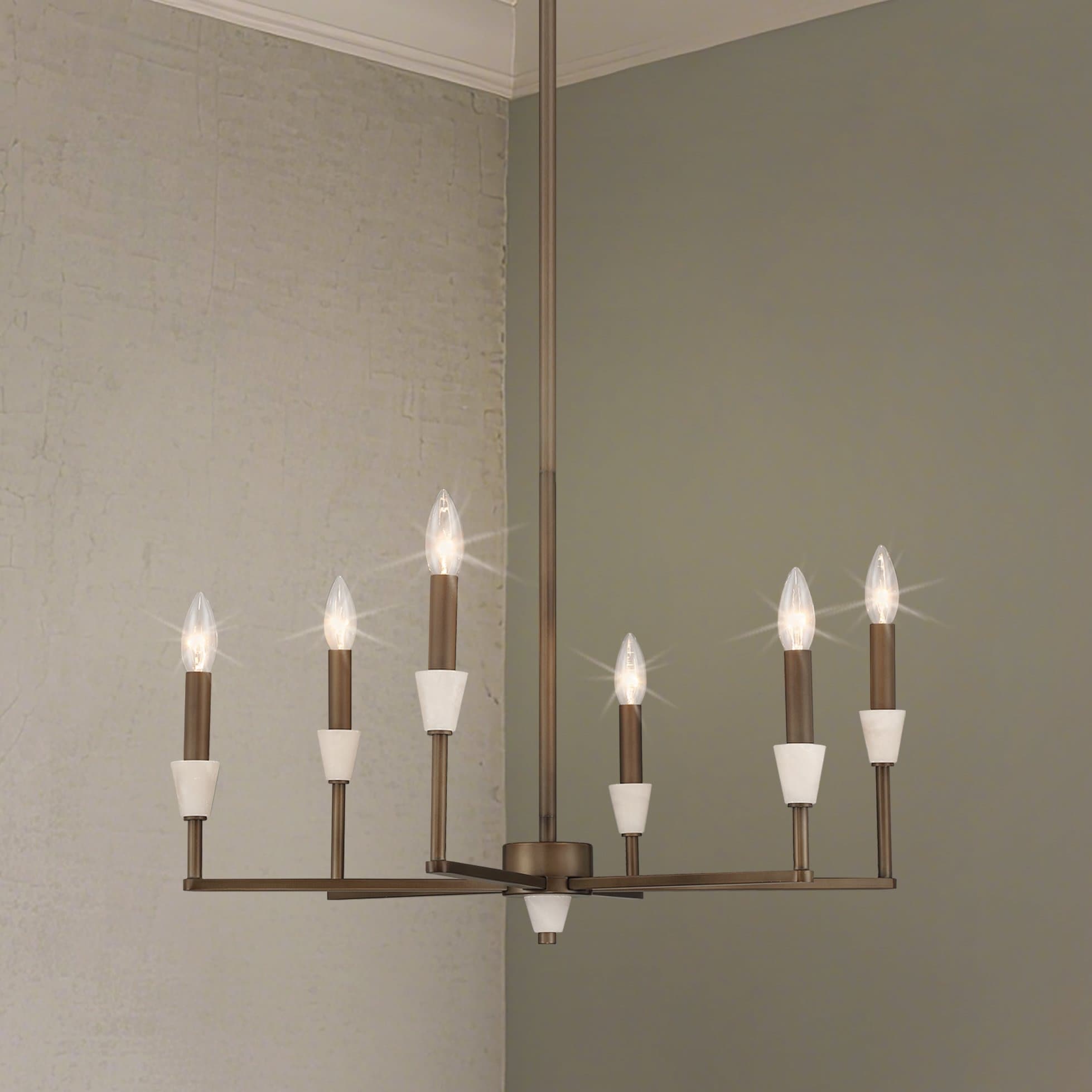 Montclair 26 Inch 6 Light Forged Bronze And Natural Alabaster Chandelier L 26 X W 26 X H 11 X M H 63