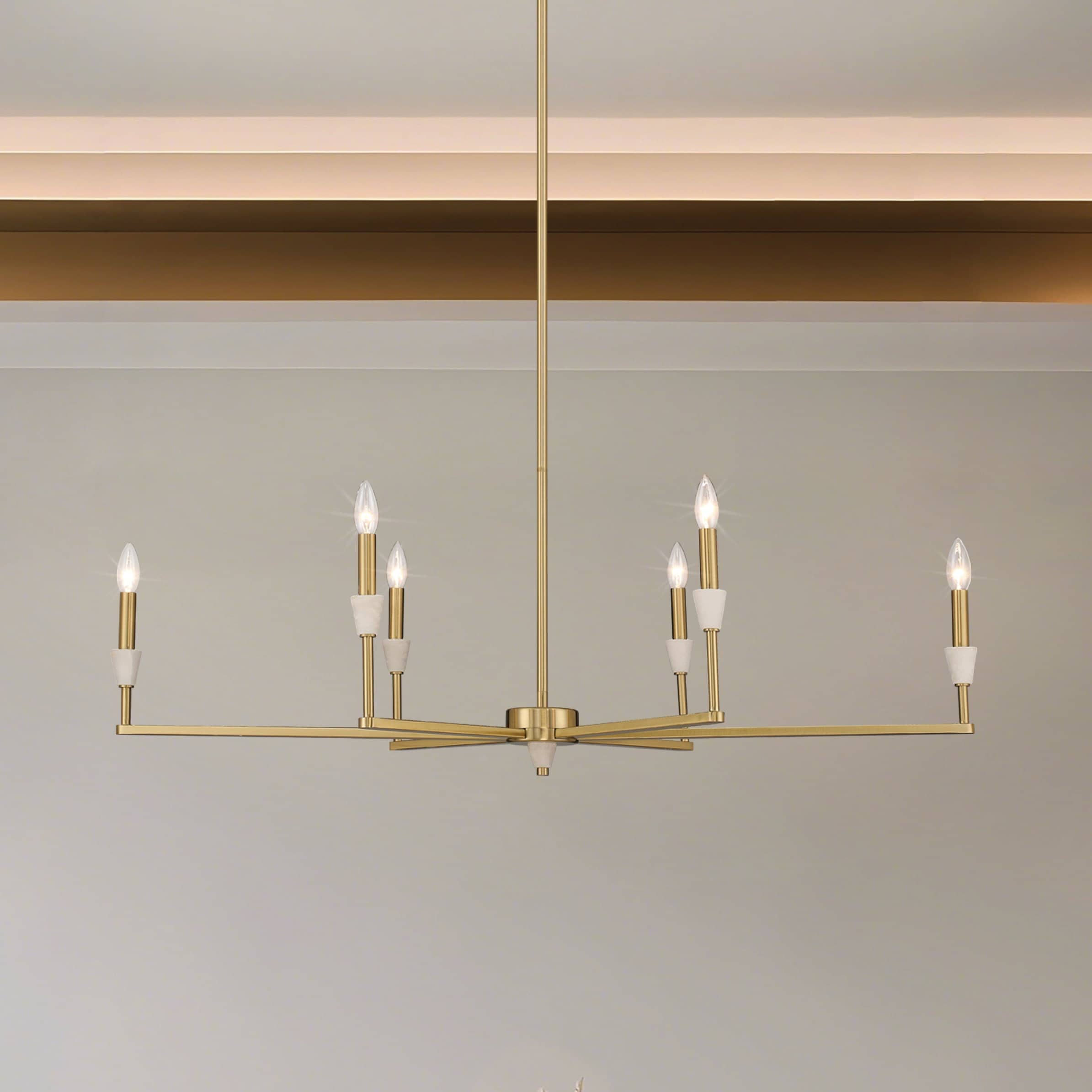 Montclair 46 Inch 6 Light Brushed Gold And Natural Alabaster Linear Chandelier L 46 X W 23 X H 11 X M H 63