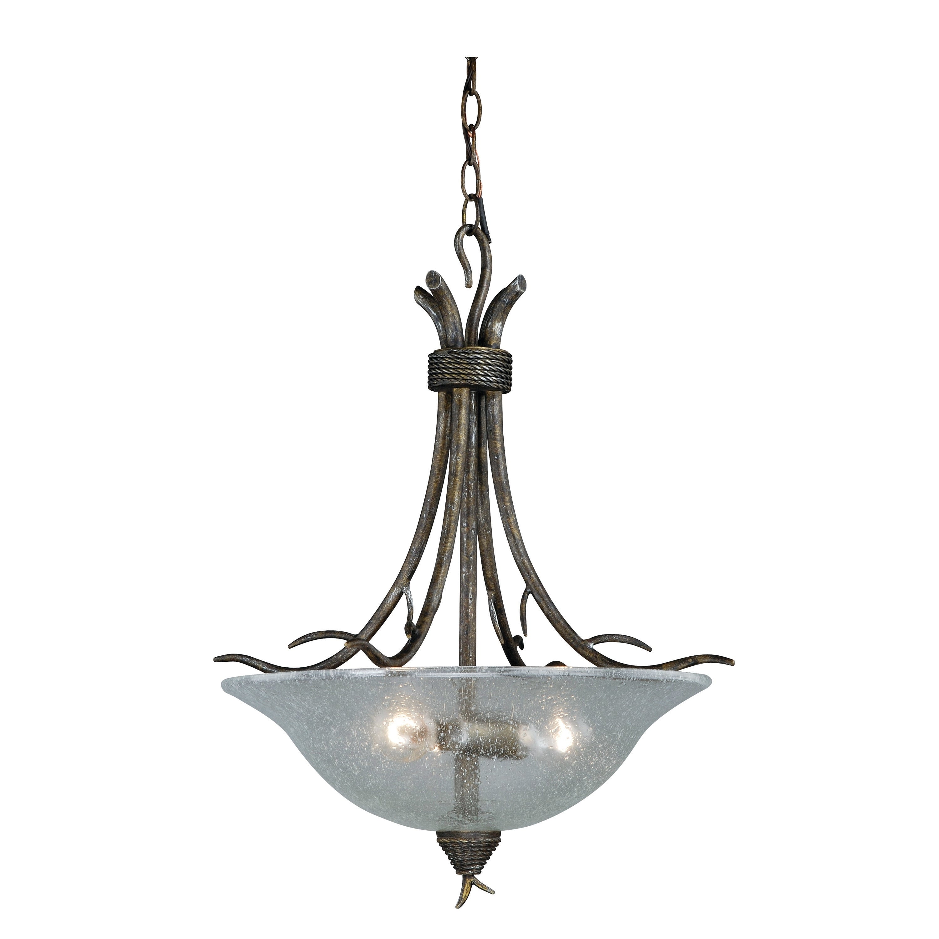 Monterey 3 Light Bronze Rustic Branch Bowl Pendant Clear Glass 20 In. W X 25 In. H X 20 In. D