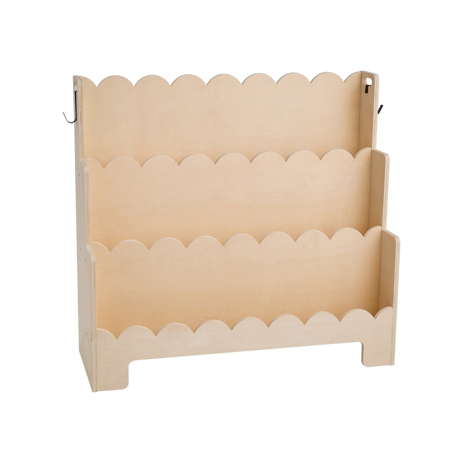 Montessori Bookshelf 3 Tier Scalloped Kids Bookshelf Front Facing Toddler Bookcase Dual Hooks For Hanging Backpacks