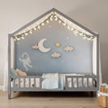 Montessori Floor Bed With Canopy House Shape Kids Bed Frame With Rails Wooden Toddler Platform Bed