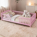 Montessori Floor Fence Bed With Guardrails And Central Entrance Pine Wood Kids Floor Bed