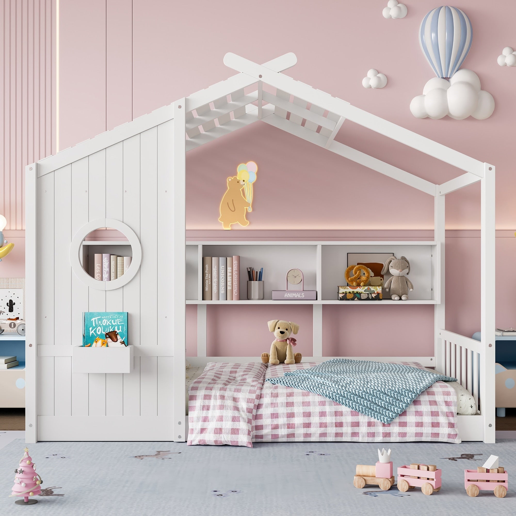 Montessori Floor House Bed For Toddler With Storage Shelf Playhouse Design