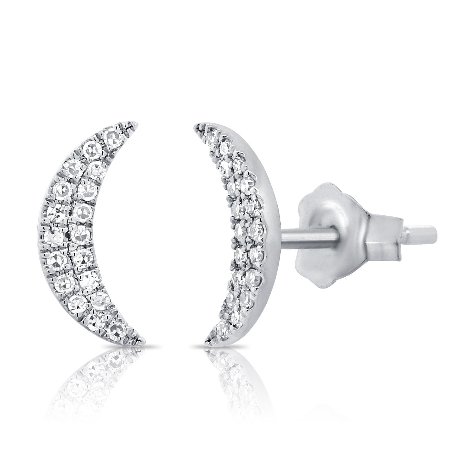 14K Gold Diamond 0.12Ct Moon Stud Earring