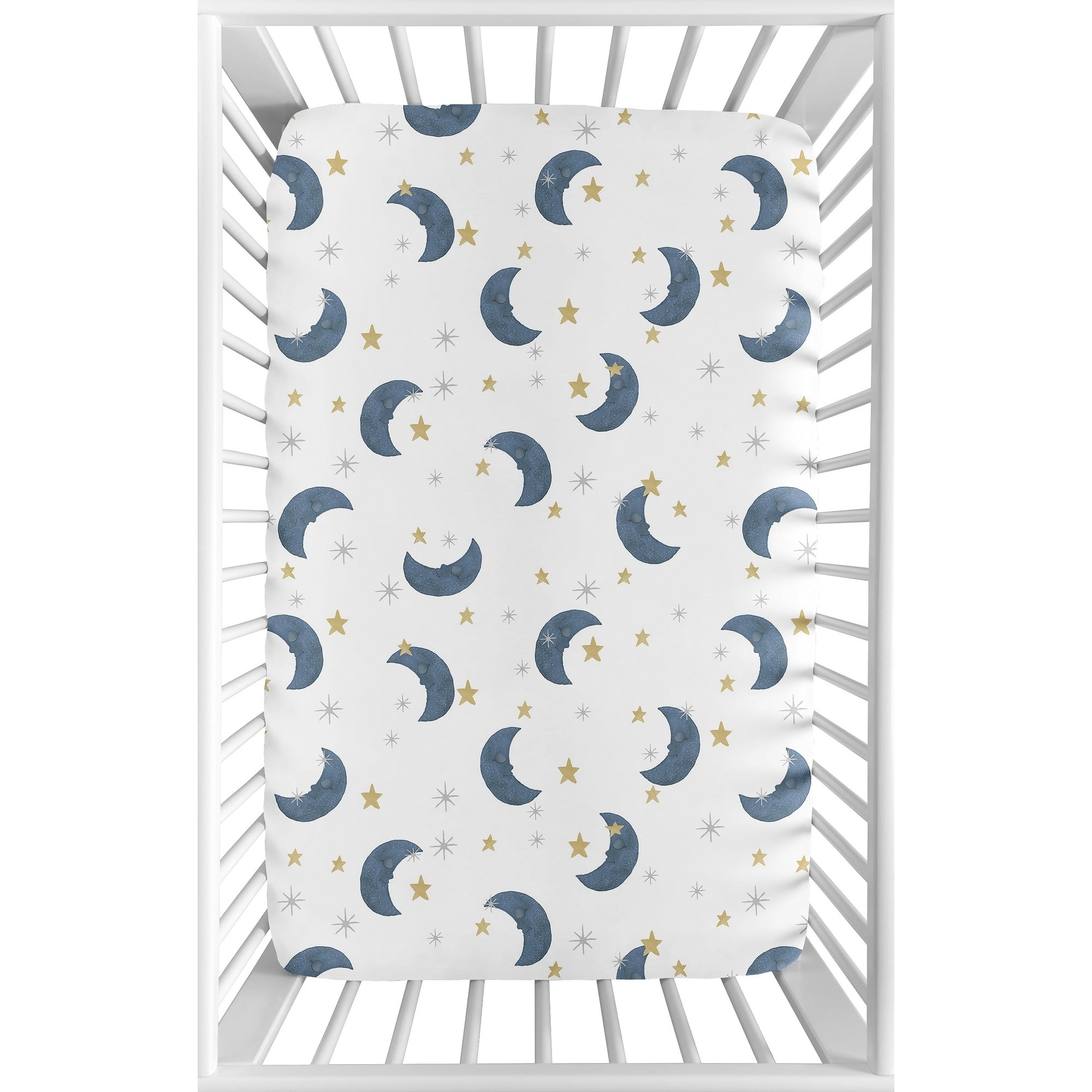 Moon And Star Baby Boy Or Girl Fitted Mini Portable Crib Sheet For Portable Crib Navy Blue Gold Watercolor Celestial Sky