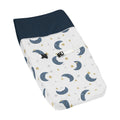 Moon And Star Collection Boy Or Girl Changing Pad Cover Navy Blue And Gold Watercolor Celestial Sky