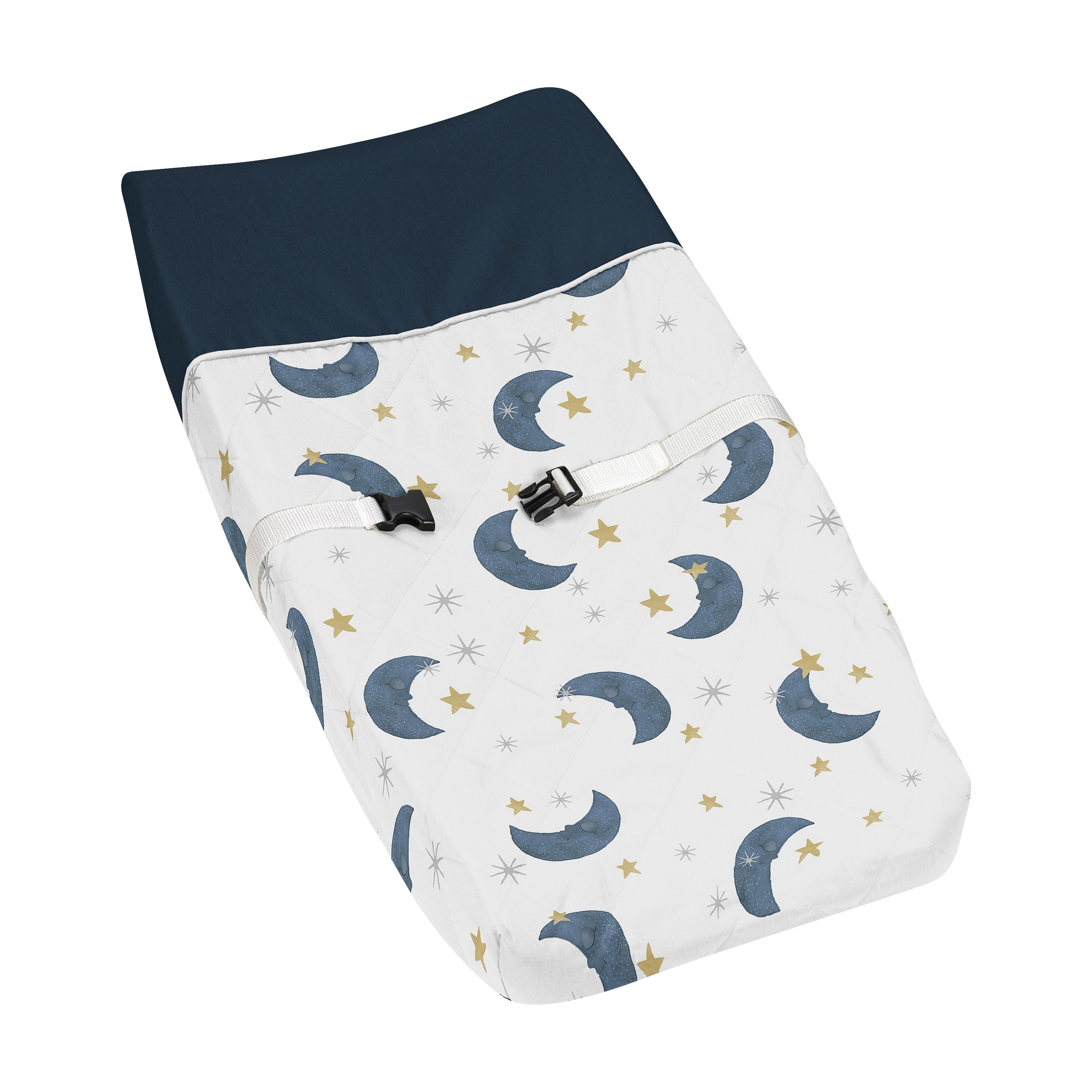Moon And Star Collection Boy Or Girl Changing Pad Cover Navy Blue And Gold Watercolor Celestial Sky