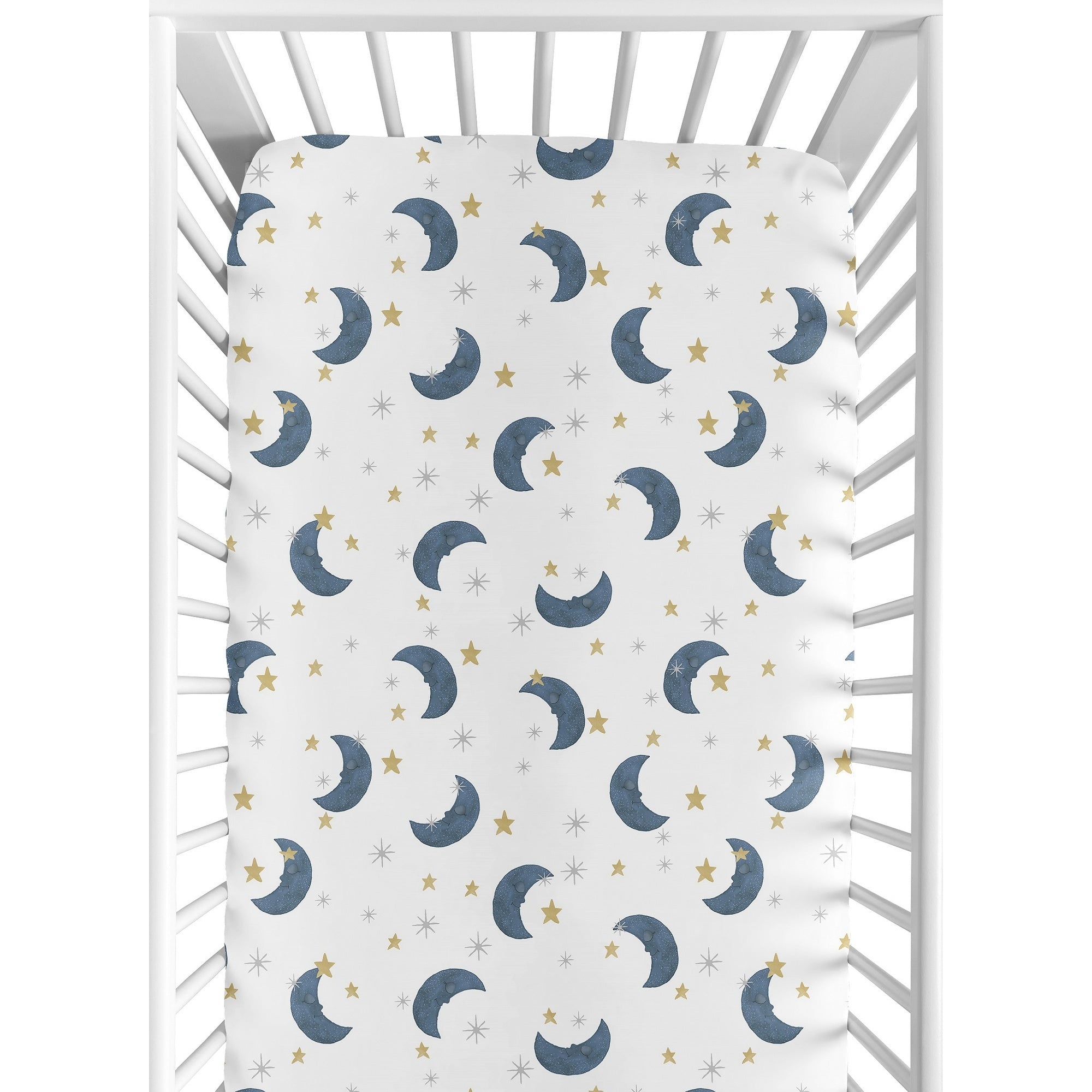 Moon And Star Collection Boy Or Girl Fitted Crib Sheet Navy Blue And Gold Watercolor Celestial Sky