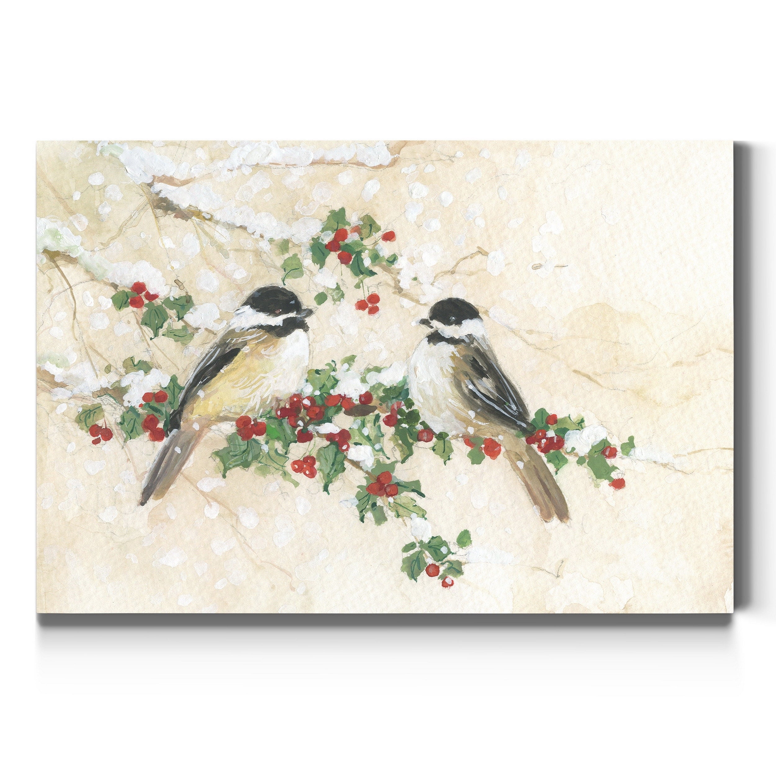 Chickadees And Holly Gallery Wrapped Canvas