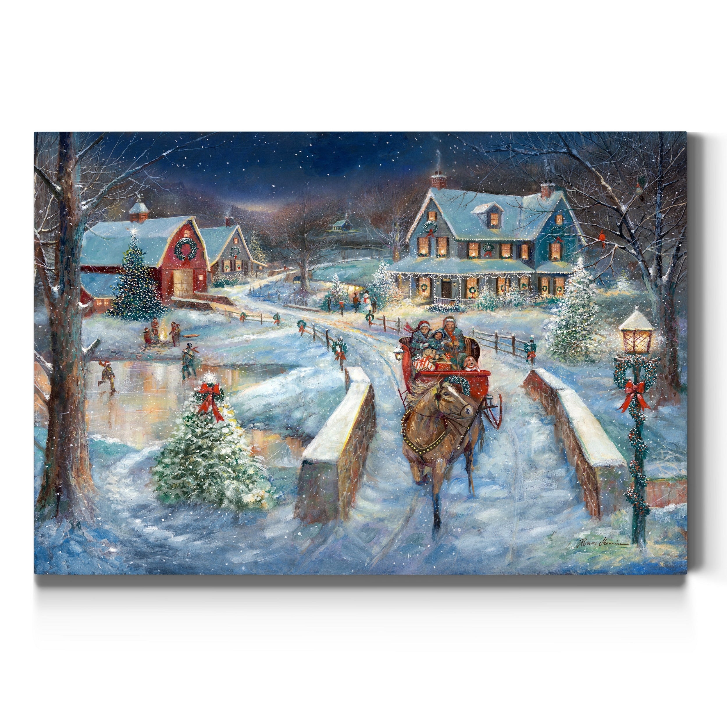 Moonlit Skaters Premium Gallery Wrapped Canvas Ready To Hang