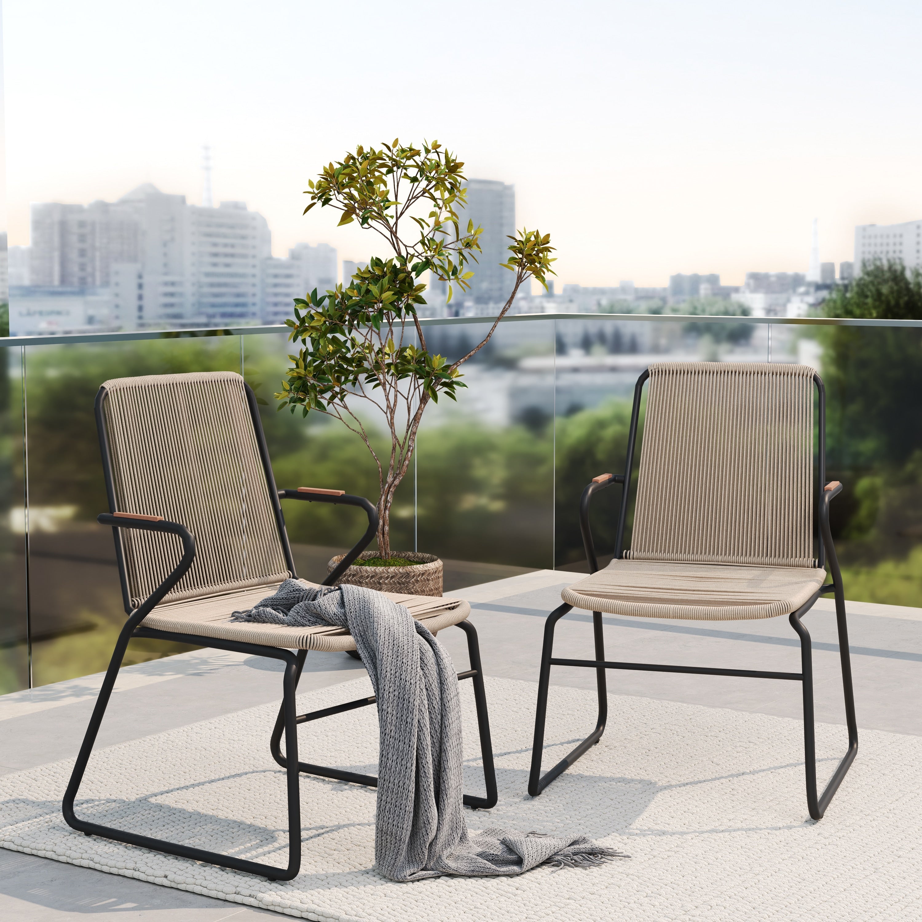 Moonstone Modern Outdoor Rope Weave Club Chair Set Of 2 By Christopher Knight Home