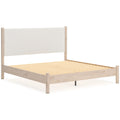 Mooran King Size Bed White Polyester Upholstery Light Brown Wood