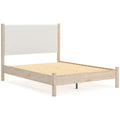Mooran Queen Size Bed White Polyester Upholstery Light Brown Wood