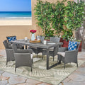 Moralis Outdoor 6 Seater Acacia Wood Dining Set With Wicker Chairs By Christopher Knight Home