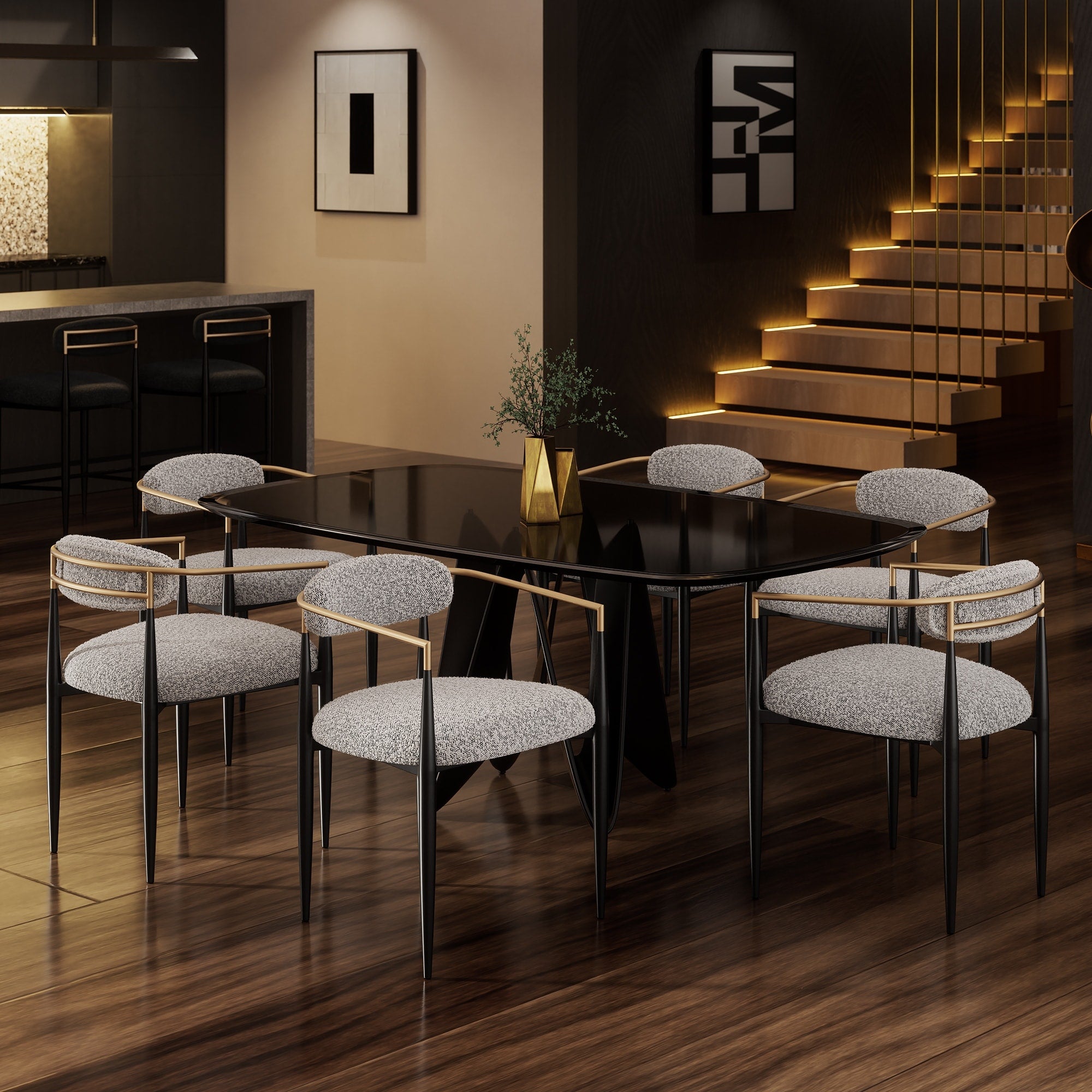 Mordern Fort 6 Piece Boucle Dining Chairs Set Boucle Accent Arm Chair