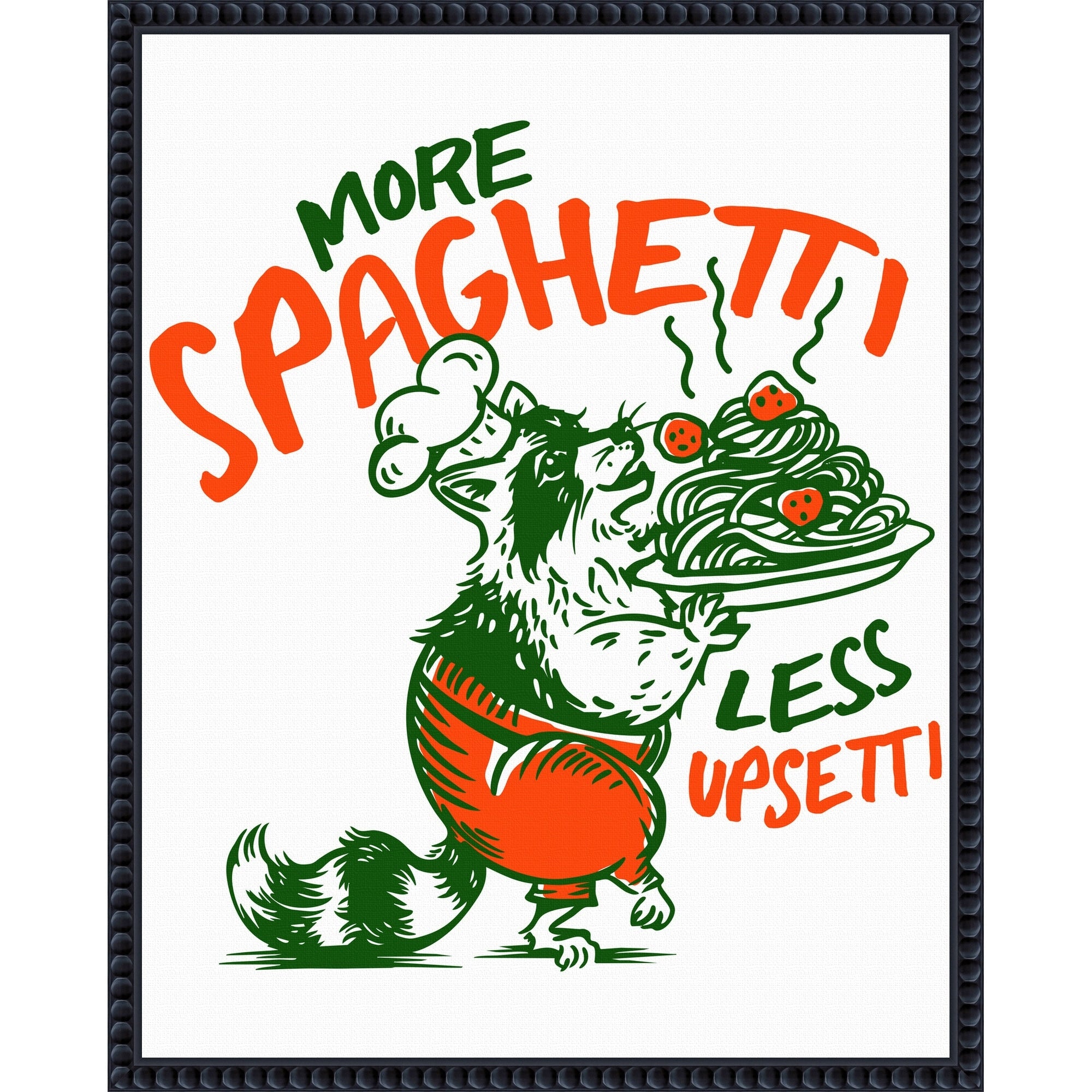 More Spaghetti Less Upsetti Raccoon With Pasta By The Whiskey Ginger Framed Canvas Wall Art Print