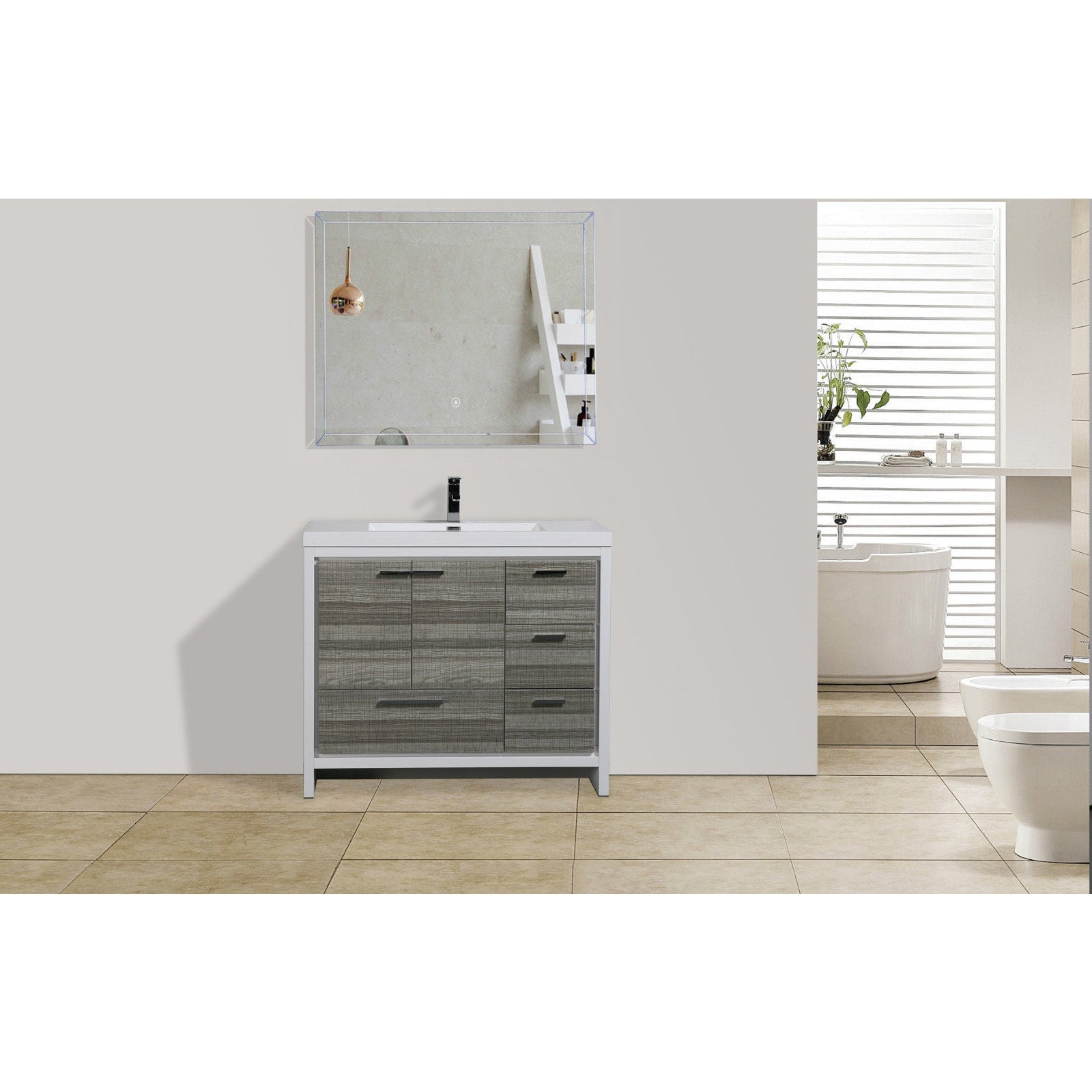 Moreno Bath Mod 42 Inch Free Standing Modern Bathroom Vanity With Reinforced Acrylic Sink And Right Side Drawers