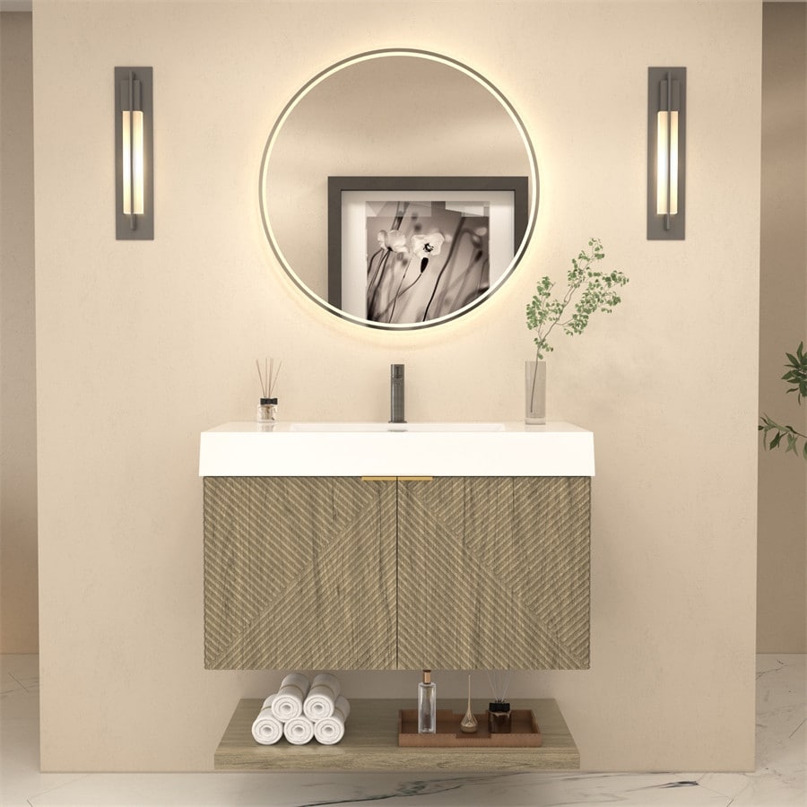 Scandinavian 36 Fluted Floating Bathroom Vanity With Reinforced Acrylic Sink And Soft Close Storage Stella Collection 36