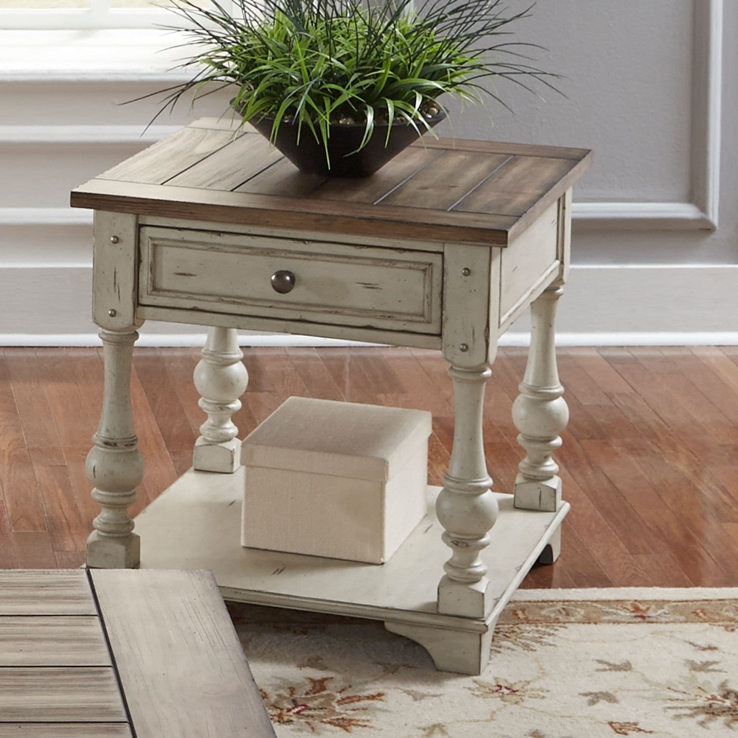 Morgan Creek Antique White And Tobacco End Table