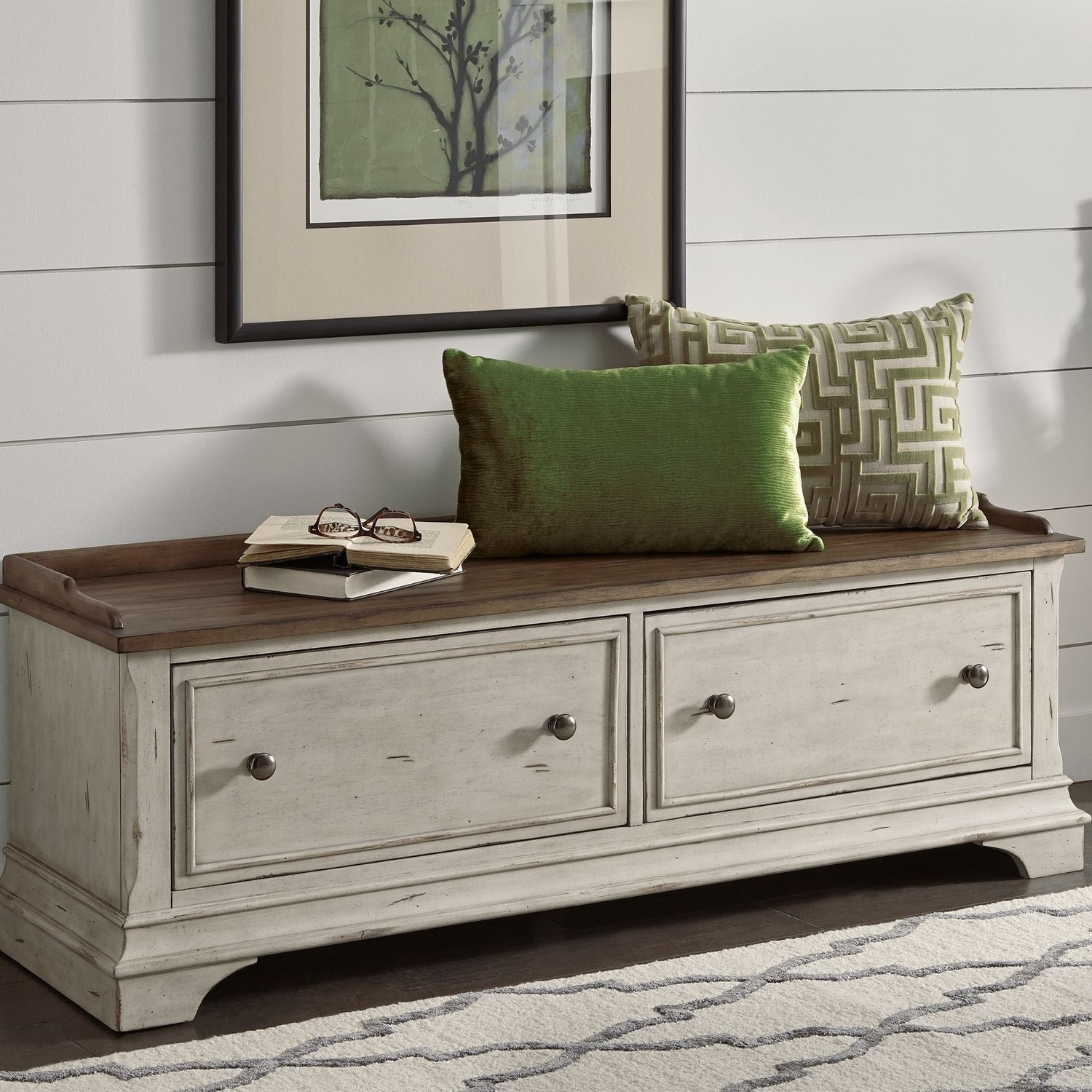 Morgan Creek Antique White Storage Hall Bench