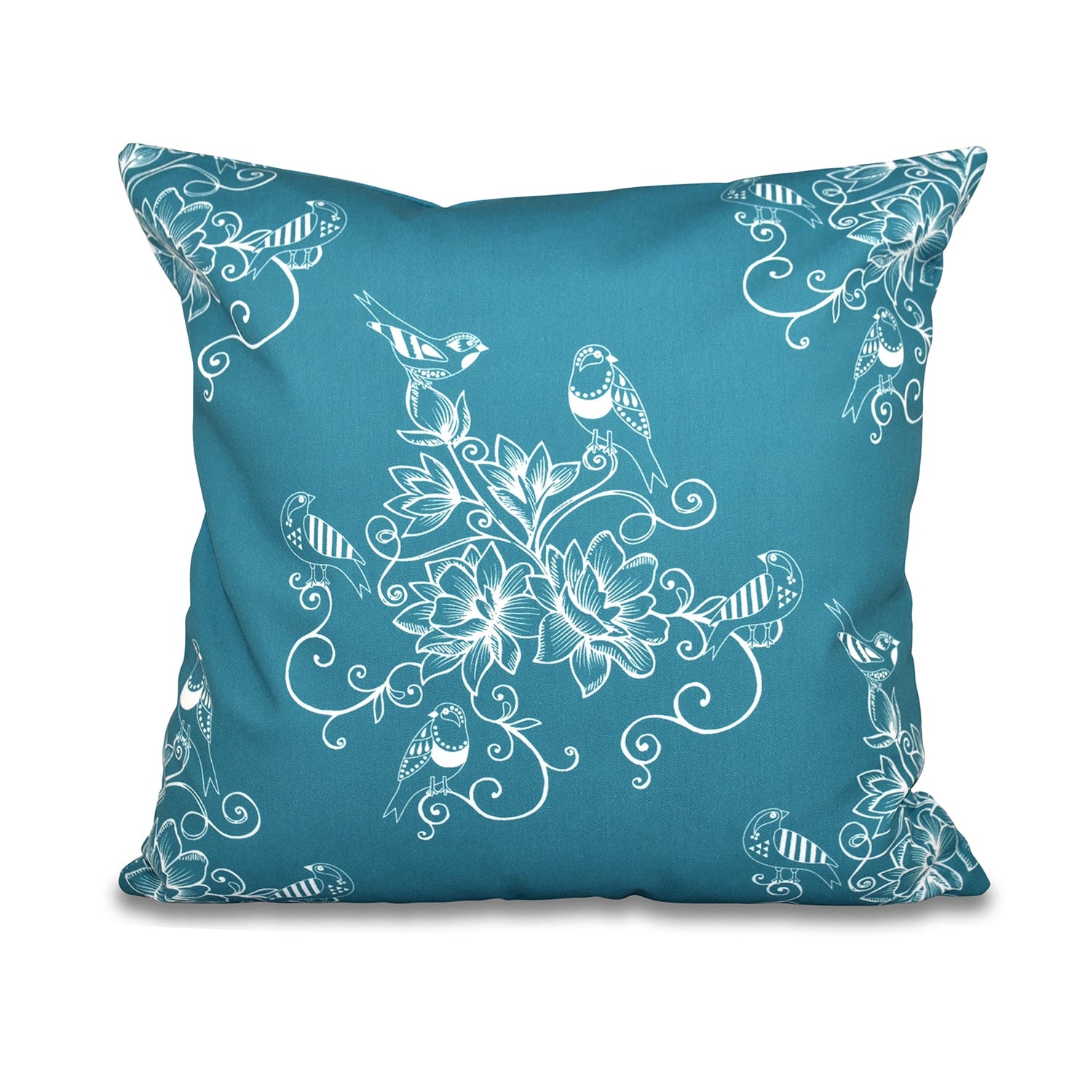 Morning Birds Floral Print 18 Inch Throw Pillow