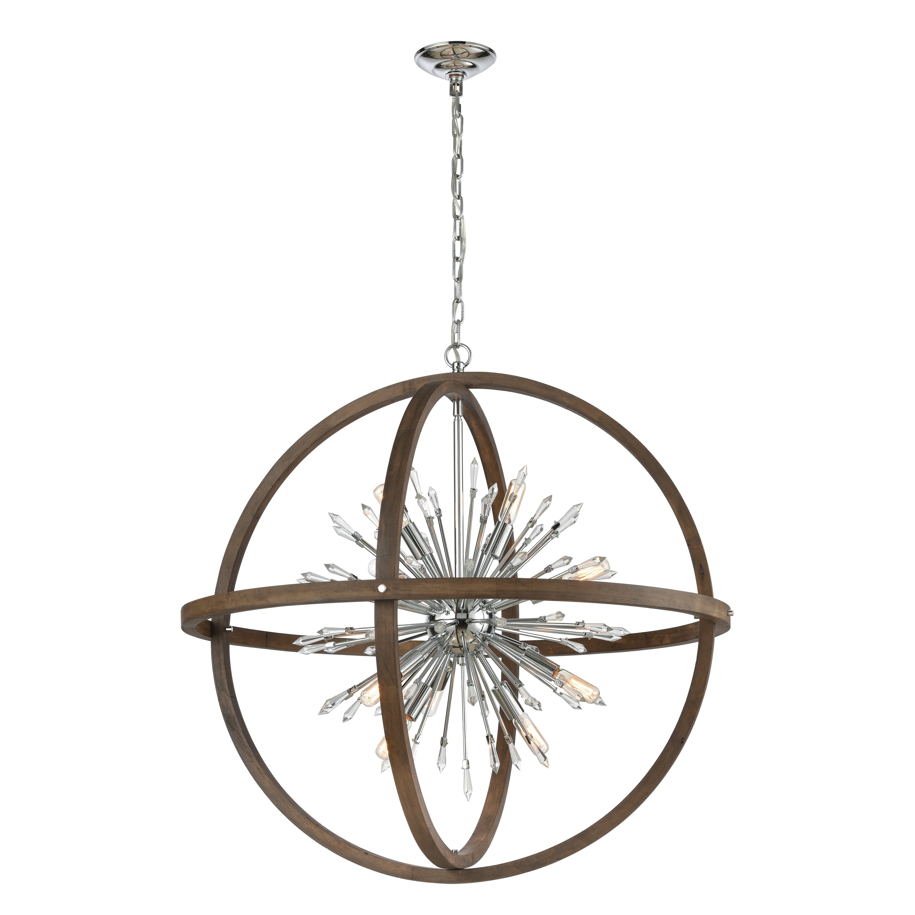 Morning Star 19.5 Inch Wide 6 Light Chandelier In Aged Fir With Chrome 19.5In W X 19.5In D X 20In H