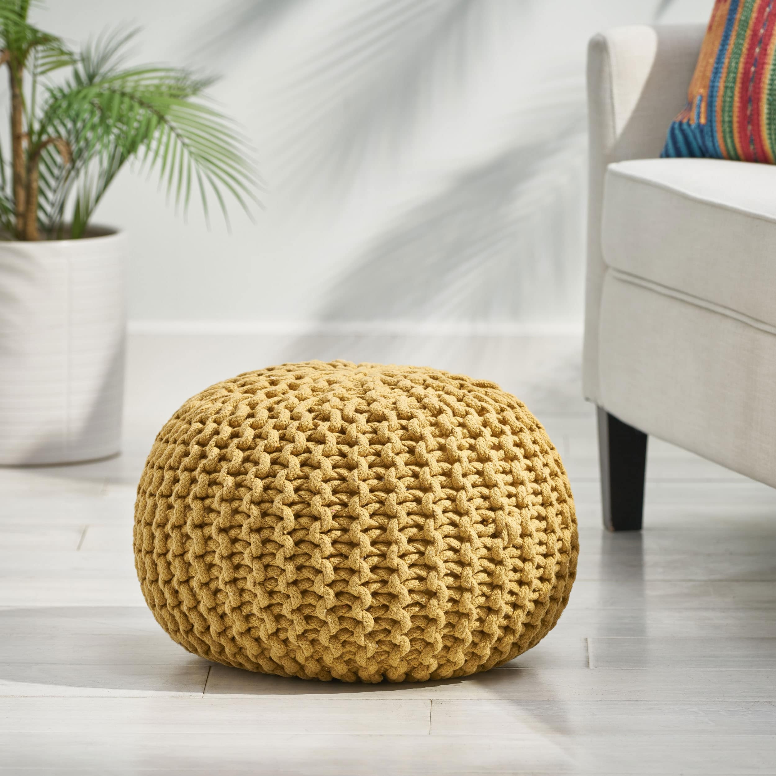 Moro Cotton Knit Fabric Ottoman Pouf By Christopher Knight Home