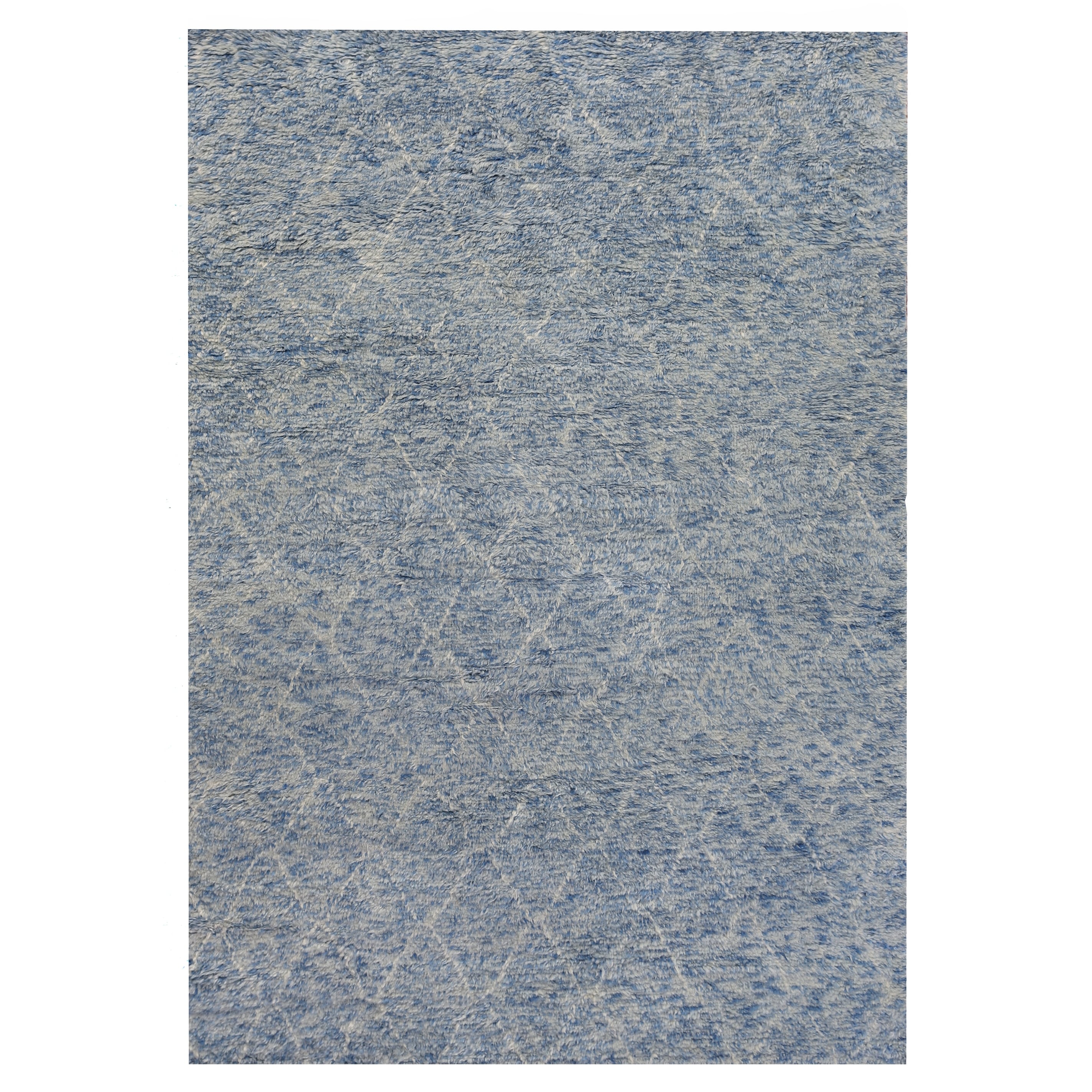 Moroccan Hand Knotted New Zealand Wool Aqua Area Rug 6 X 9